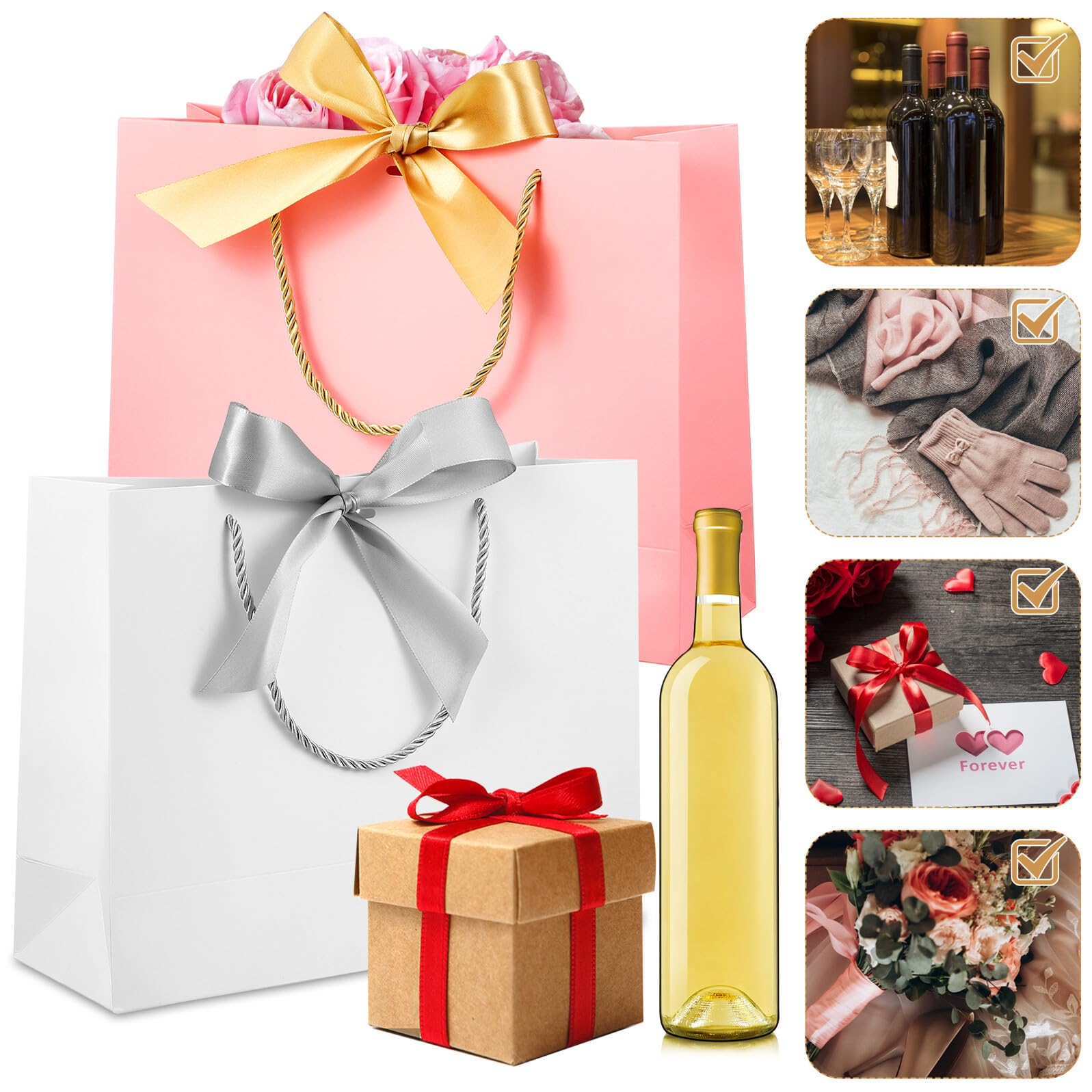 HANABASS 10 Stück Geschenktüten aus Papier mit Schleifen Weiß für Partys Hochzeiten Geschenke Einkäufe Umweltschutz und Vielseitigkeit