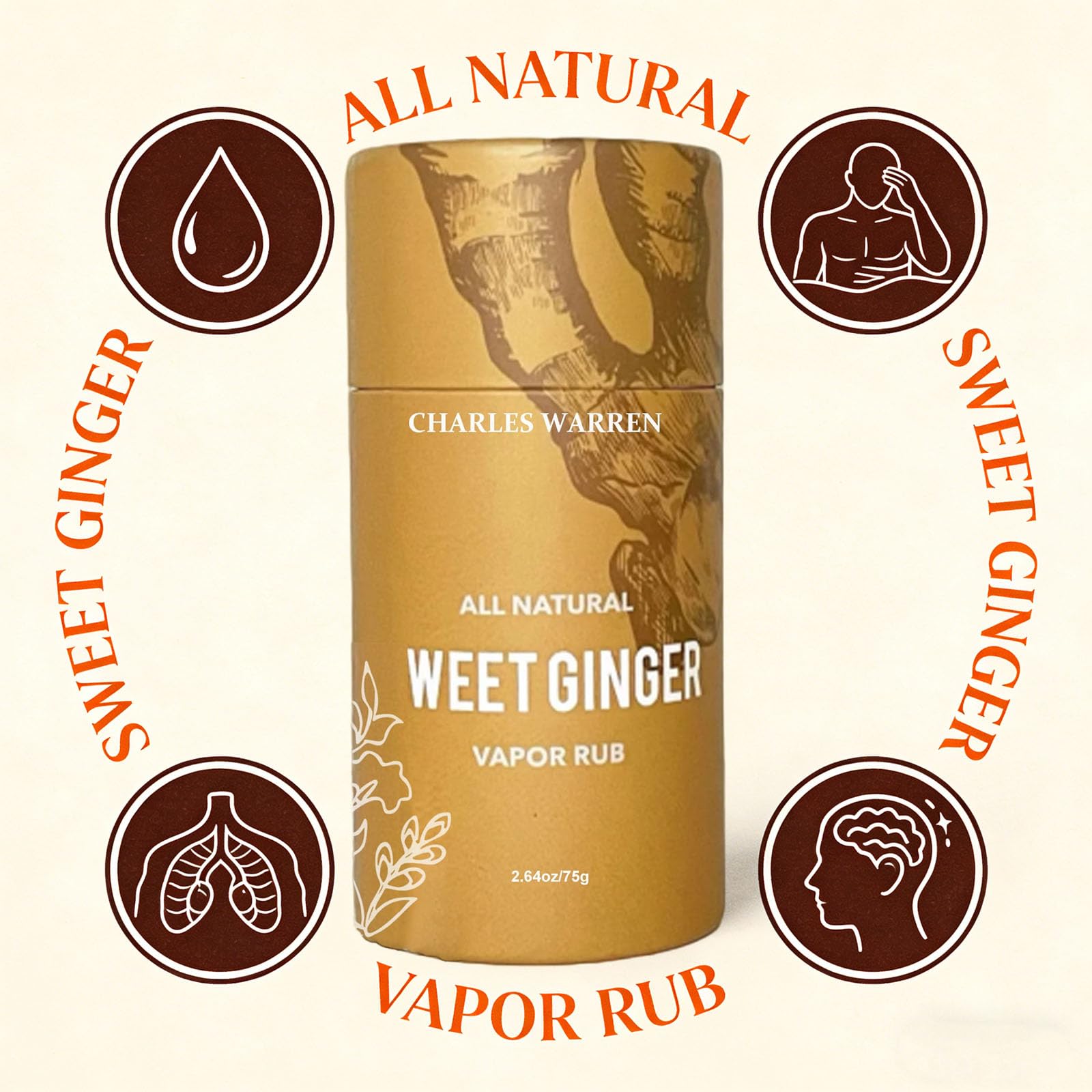 CharIes Warren Sweet Ginger Vapor Rub Stick All-Natural Herbal Balm Multipurpose Vapor Rub for Hands Knee Neck Back Massage (1 pc) - 5