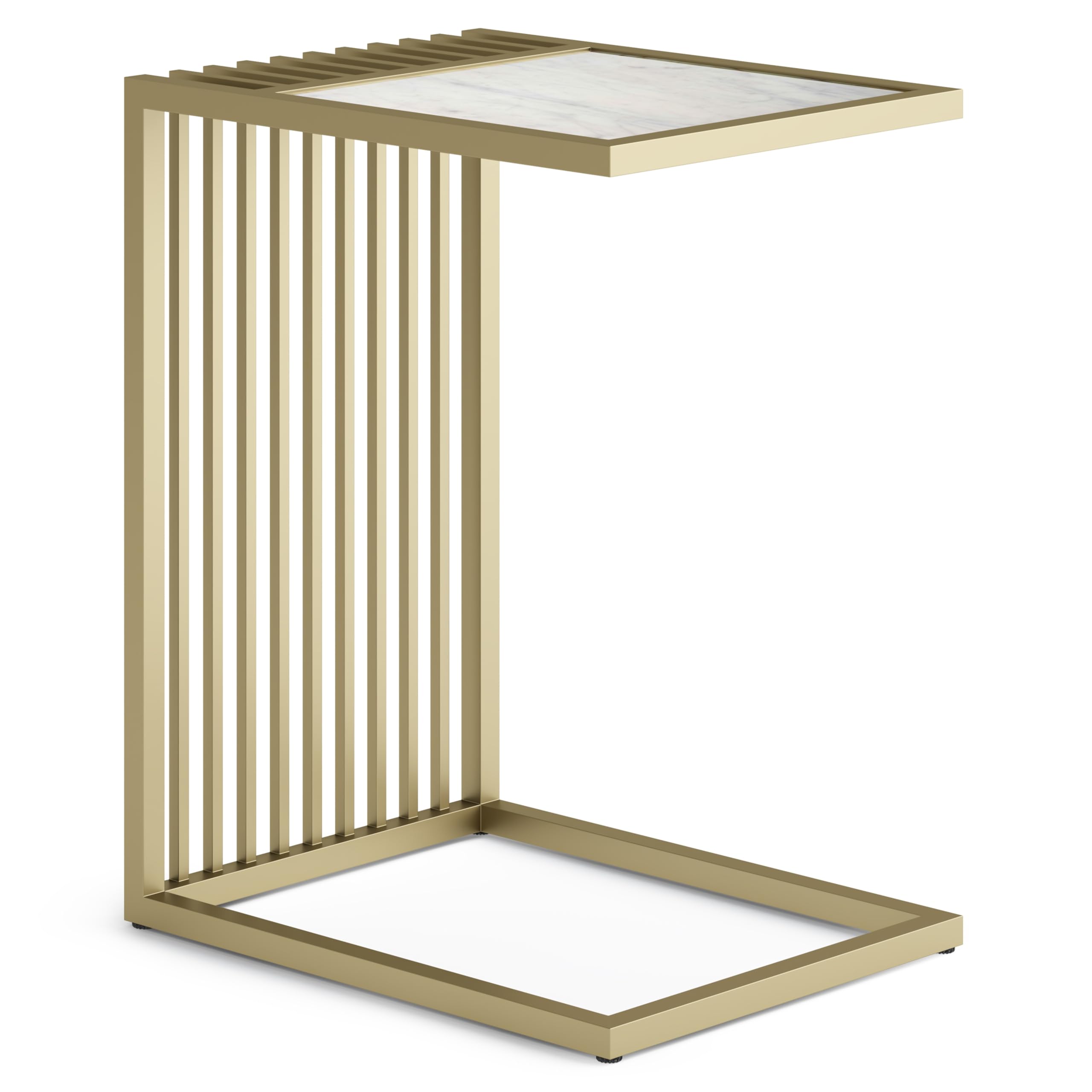 SIMPLIHOME Dorval Contemporary 18 Inch Wide Metal Marble C Table in Gold, For the Living Room and Bedroom
