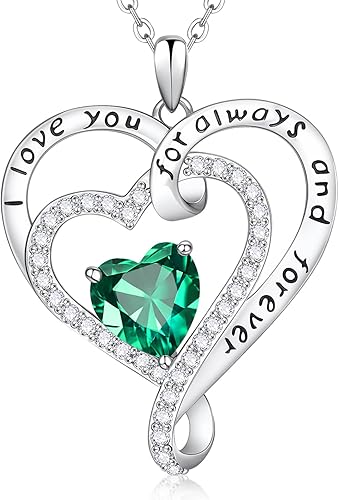 Infinity Heart Necklace for Women Jewelry Gifts- 925 Sterling Silver Heart Birthstone Necklaces for Wife Mom Daughter Girlfriend Birthday Anniversary Christmas Day Jewelry Gifts