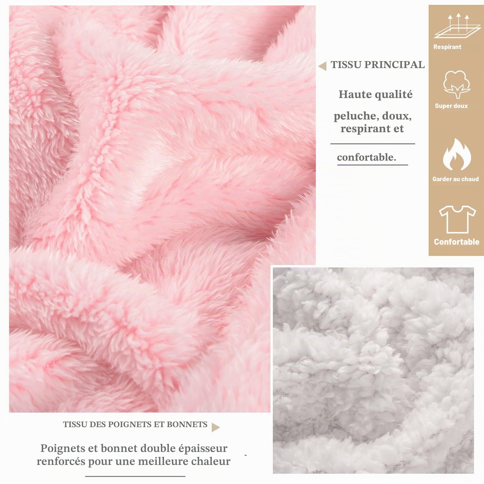 Voqeen Peignoir de Bain Femme Polaire à Capuche Robe de Chambre Peignoir en Peluche et Douillet pour Dames Super Doux En Polaire Idée Cadeau Femme, S-XL