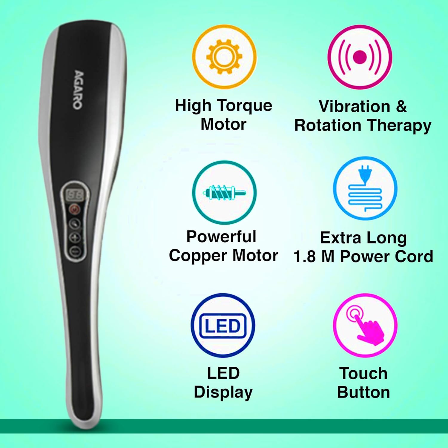 AGARO MARVEL Electric Handheld Full Body Hammer Massager with 5 Massage Heads, 5 Mode & 6 Speed Settings for Pain Relief & Relaxation, Back, Leg & Foot AGARO MARVEL Electric Handheld Full Body Hammer Massager with 5 Massage Heads, 5 Mode & 6 Speed Settings for Pain Relief & Relaxation, Back, Leg & Foot