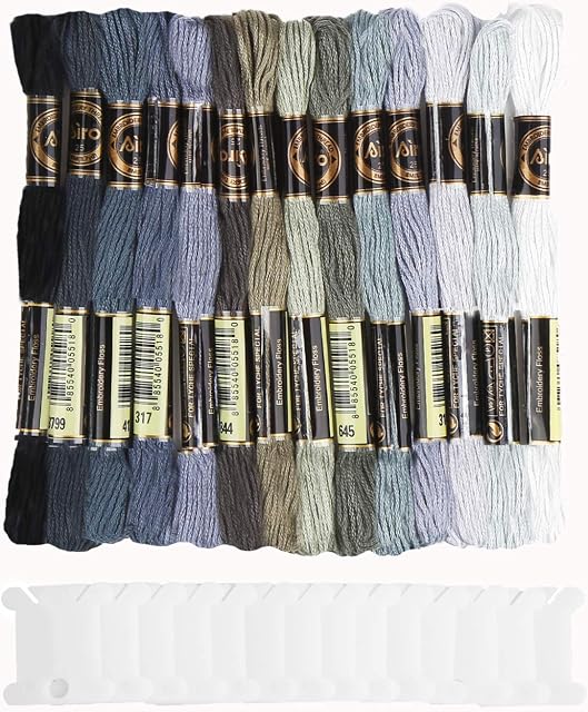 SULOLI Grey Embroidery Thread,Sewing Thread Kit Embroidery Threads Grey Series Cross Stitch Floss (14 Skeins Per Pack)