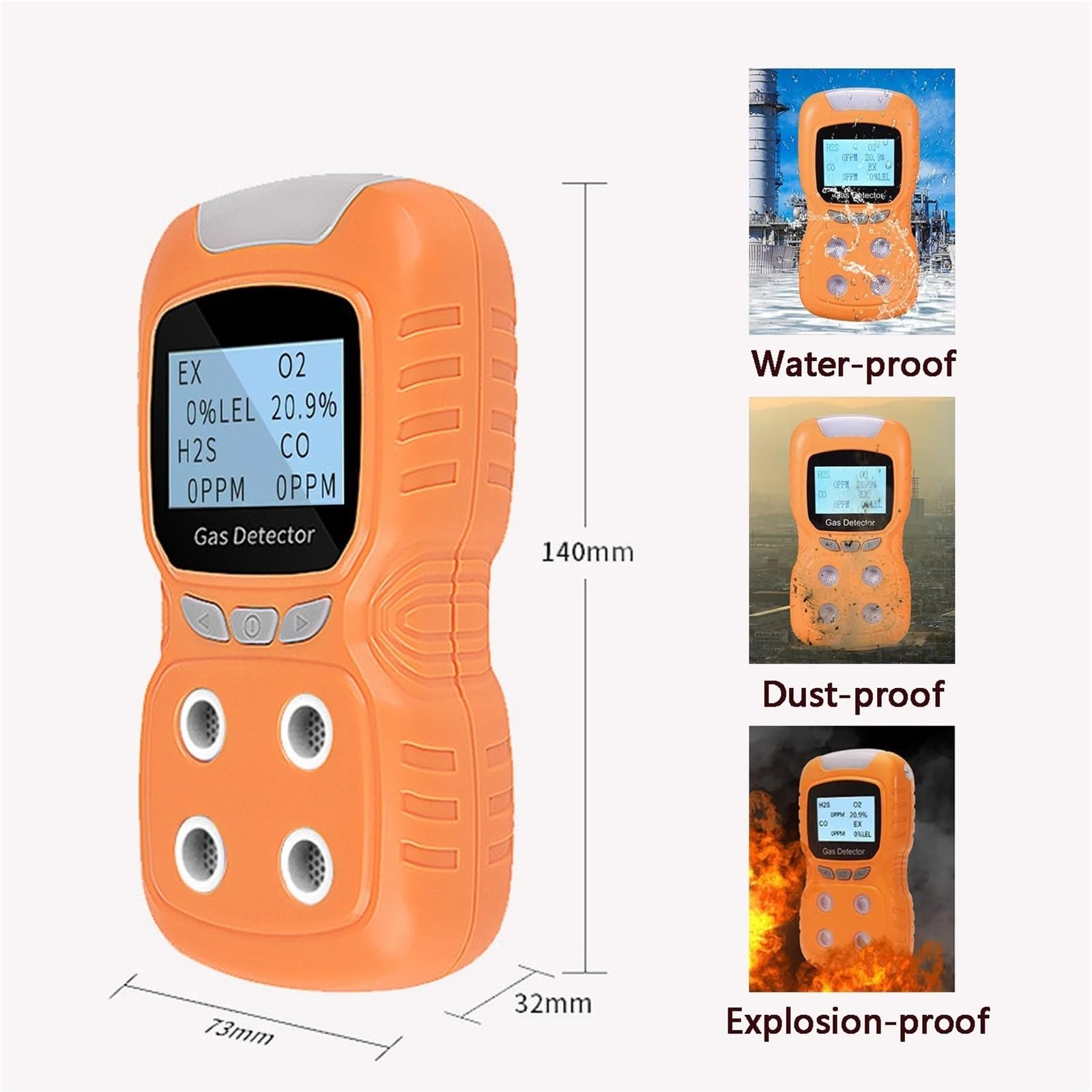 Detector de Gases, Detector de Gas, analizador 4 Gases, Monitor Calidad del Aire con Pantalla LCD