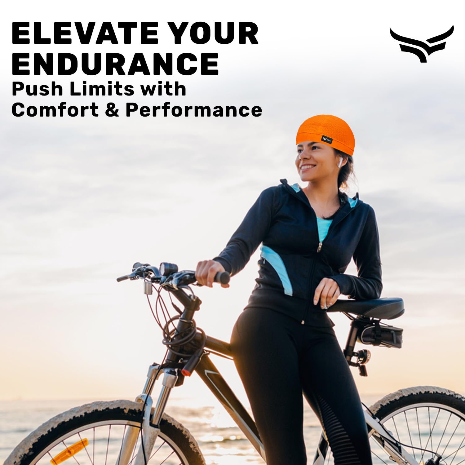 XTRIM Unisex Helmet Skull Cap for Bikers & Cyclists, Cotton Inner Cap, Sweat Absorbing Cooling Beanie for Men & Women, Summer Skull Cap, Sports Headwear, Gym & Bike Accessories (Orange, Black) 3