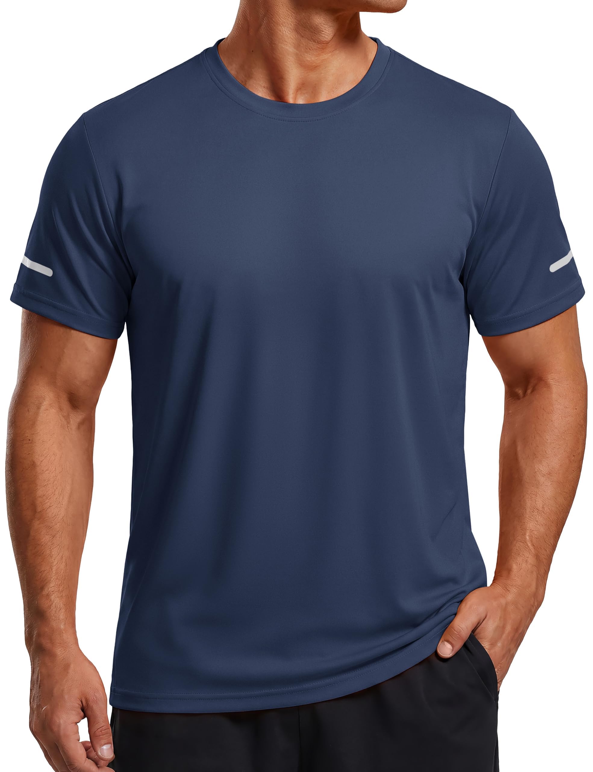 TACVASEN Sport Tshirts Herren UV Shirt Kurzarm Atmungsaktive Funktionsshirt Laufshirts Wandershirt mit Reflektierender Streifen