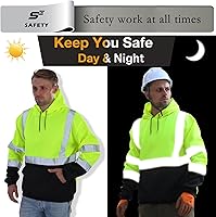 Vista 41 de sesafety Sudadera de seguridad de alta visibilidad para hombre, sudadera con capucha reflectante con cremallera clase 3, sudadera con capucha