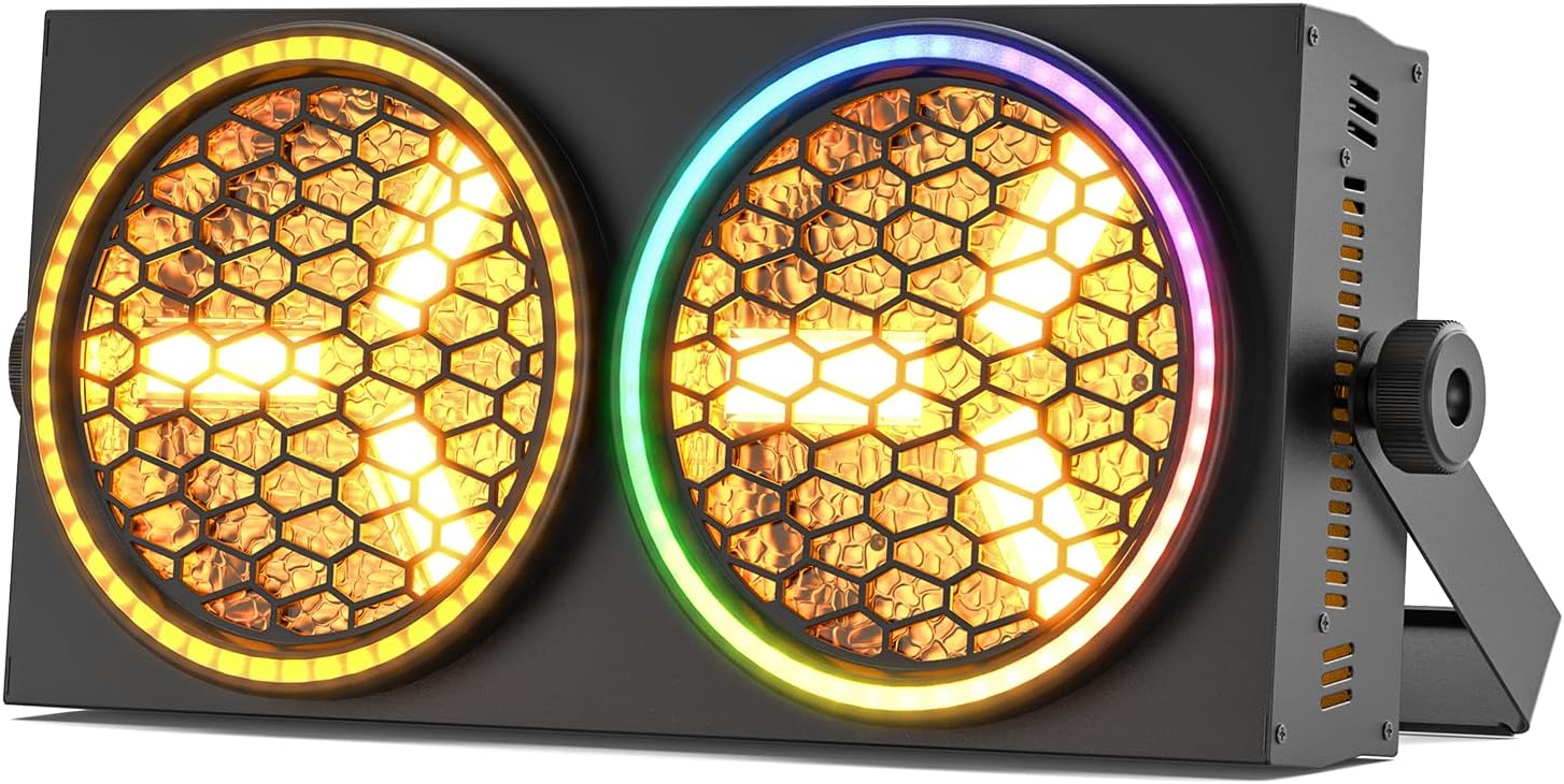 200W Stage Lights, 30 Lighting Effects Dual Eye Retro Par Lights with 6 COB Spotlights and 102 RGB LEDs Ring Strap, Sound Activated DMX512 Uplights for Wedding Club Theater Stage Lighting