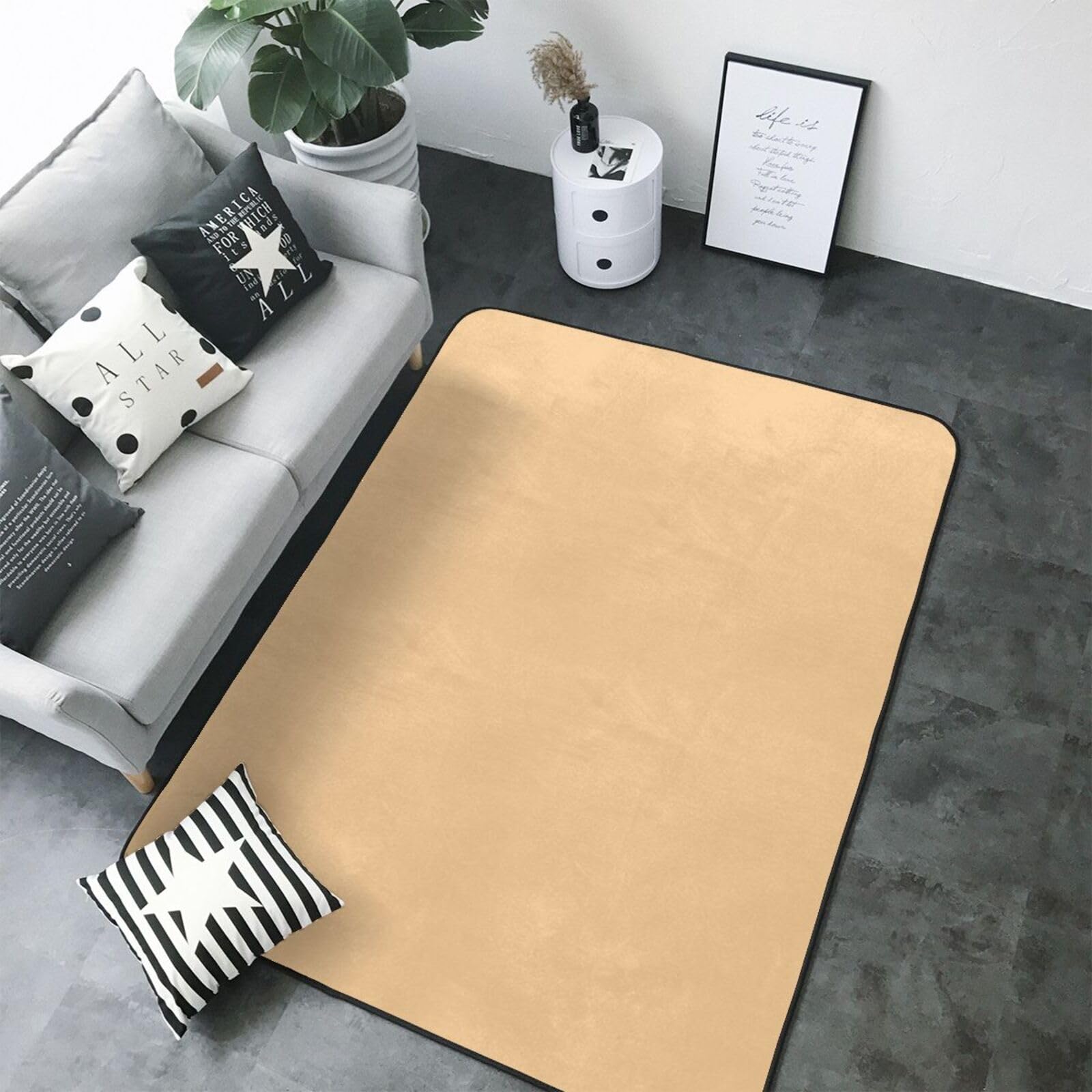 Tapis de salon lavable grand format beige avec dossier antidérapant sécurisé