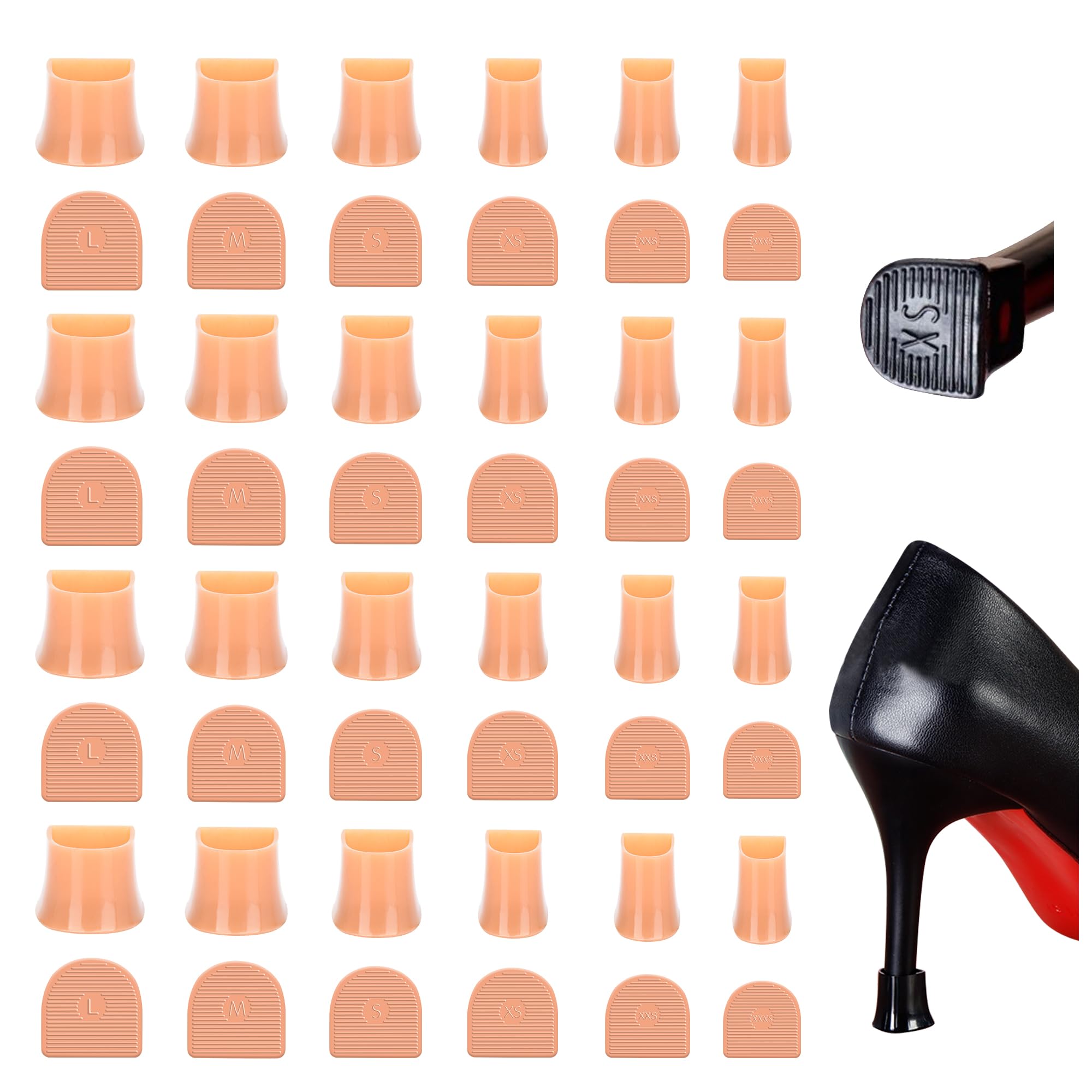 6 Sizes Heel Protective Heel Caps,High Heel Protectors Tip Covers, Noise Reducing Non-Slip Heel Caps for High Heels,Perfect for Weddings, Races (24 Pairs Apricot)
