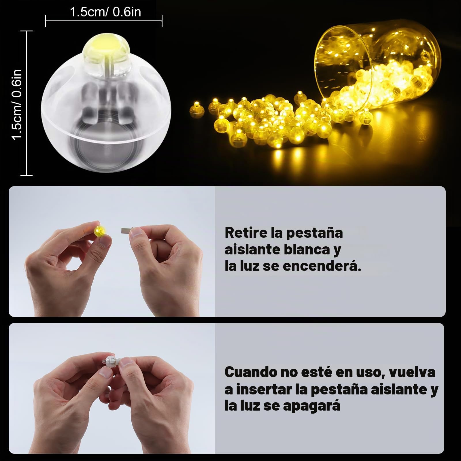 Phyooest Mini Luces LED para Globos, 50 Piezas, Redondas para Linternas de Papel, Navidad, Bodas, Cumpleaños, Halloween, Fiestas
