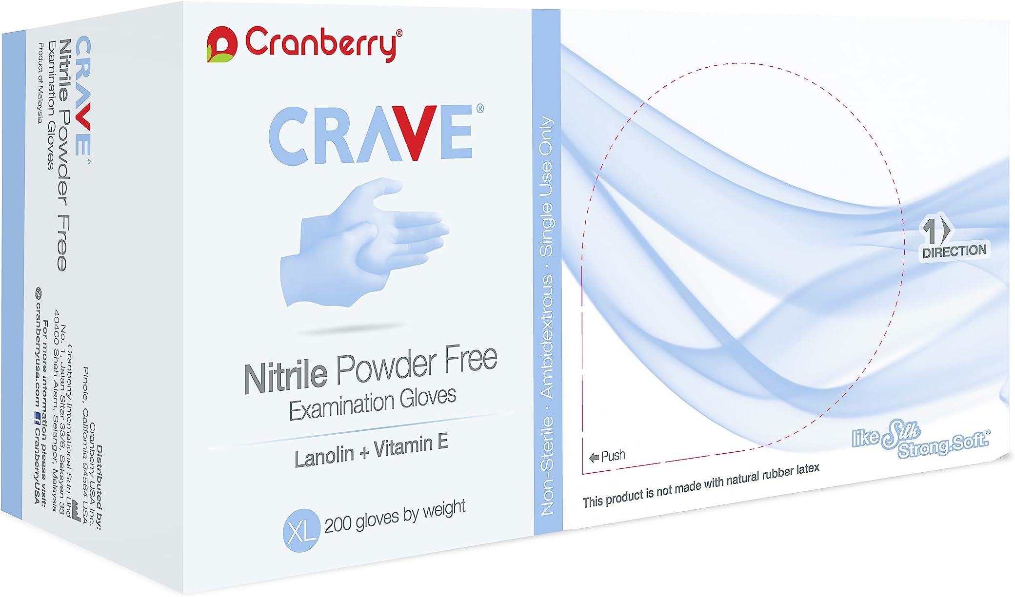 Cranberry CR3559 Crave Nitrile Powder Free Examination Glove, X-Large, Blue (Pack of 200)