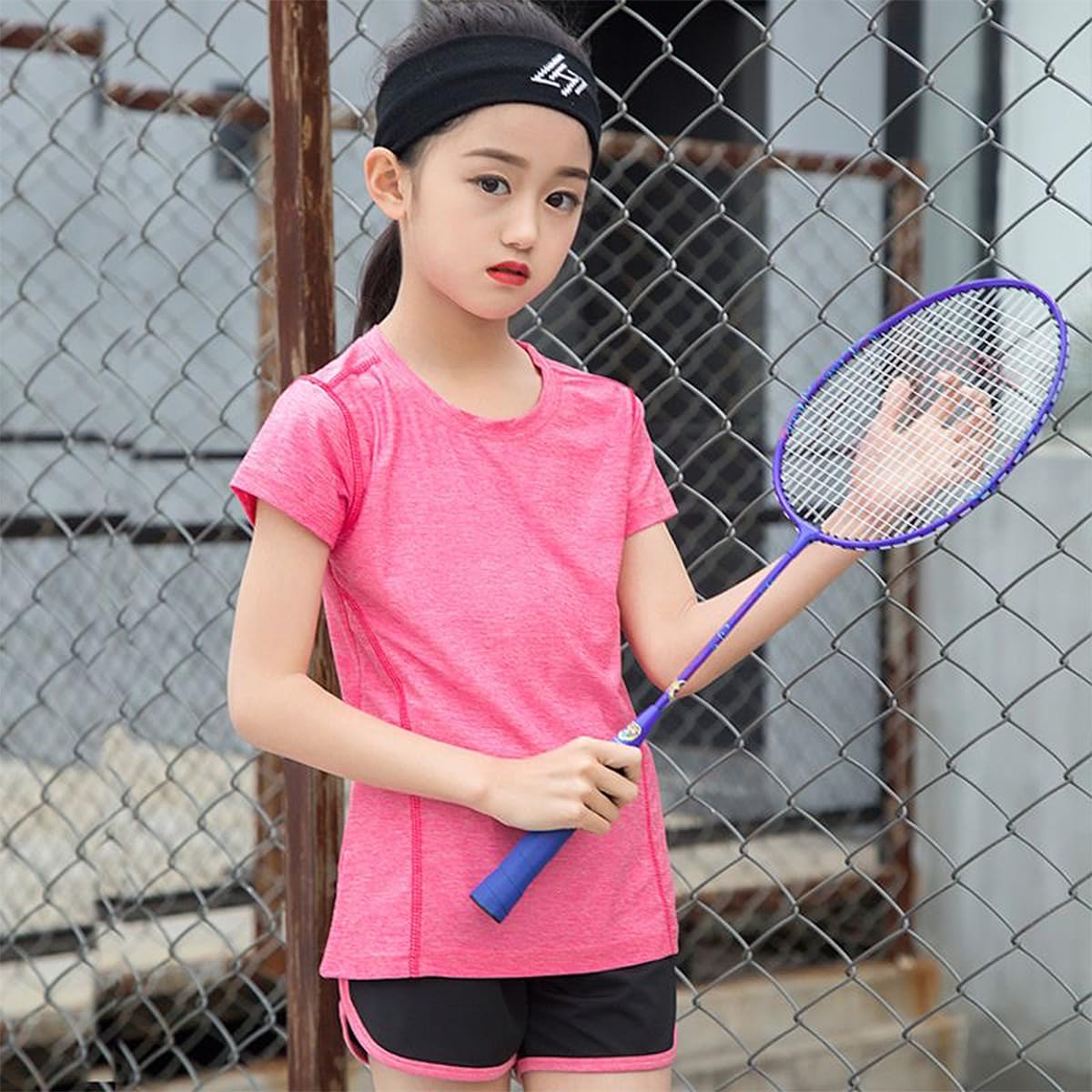 Tuta sportiva per bambini, con scollo rotondo, con pantaloni sportivi, tuta corta, 2 pezzi, per ragazze e jogging