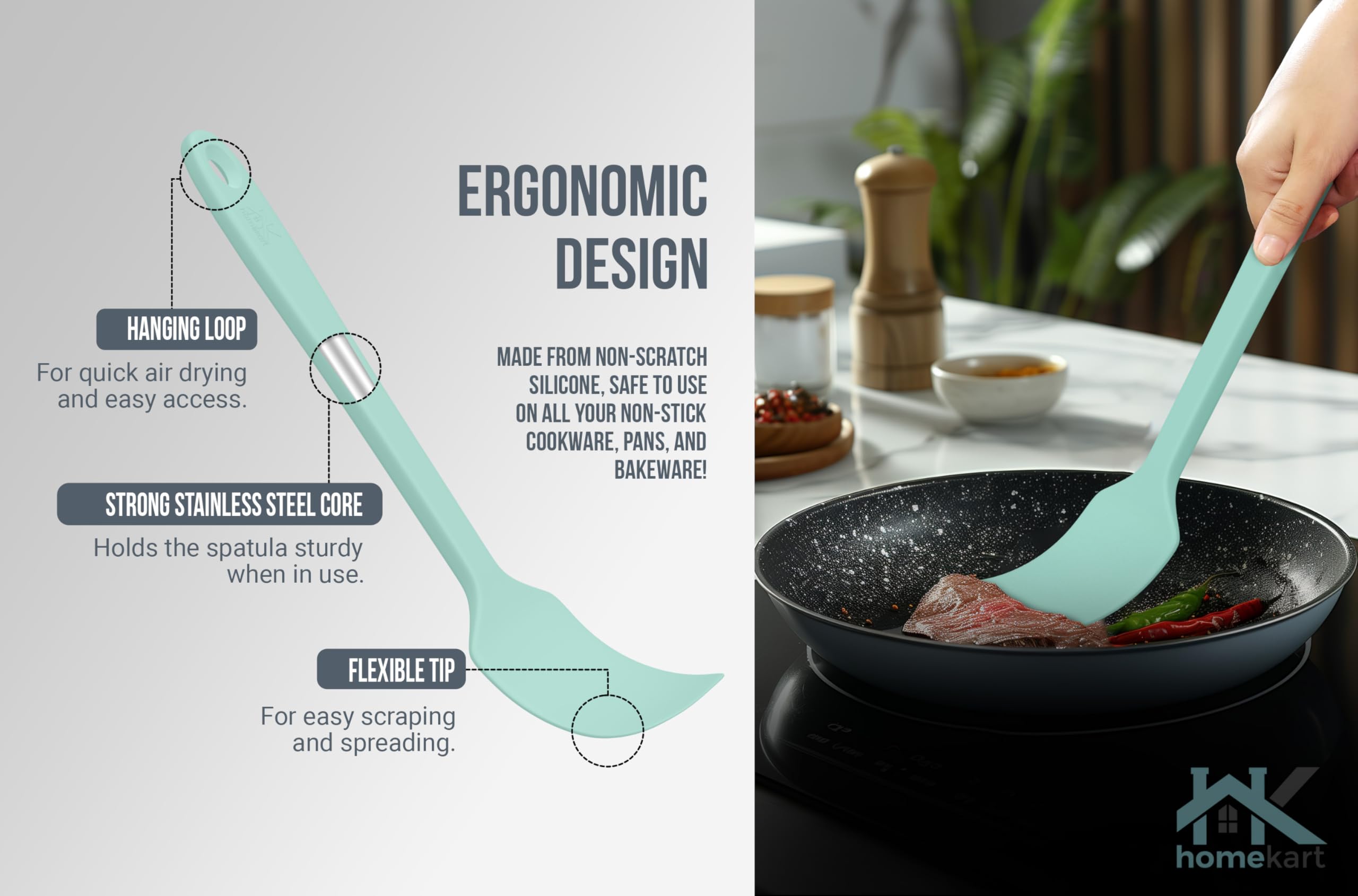 HOMEKART Juego de espátulas de silicona – Espátulas de cocina de goma para hornear, cocinar y mezclar, resistentes al calor y sin BPA, espátulas de silicona para utensilios de cocina antiadherentes,