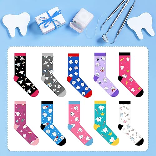 Vista 7 de Therwen 10 pares de calcetines de voleibol dental para mujer, diseño novedoso, música, baloncesto, golf, calcetines, Estilo de dientes
