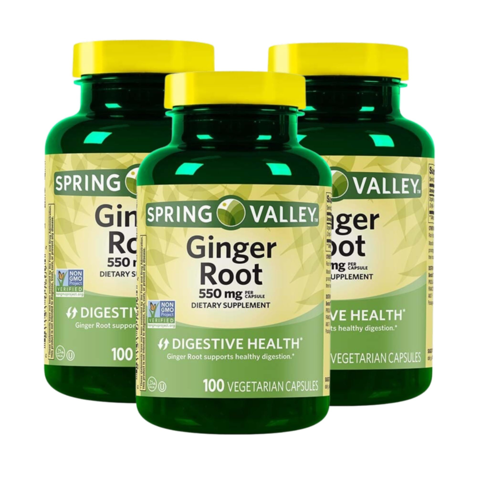 Ginger Root 550mg – 100 Vegetarian Capsules, Organic Ginger Root Powder Supplement, Ginger Extract, Ginger Supplements Halal and Kosher, Gluten Free (Pack of 3)