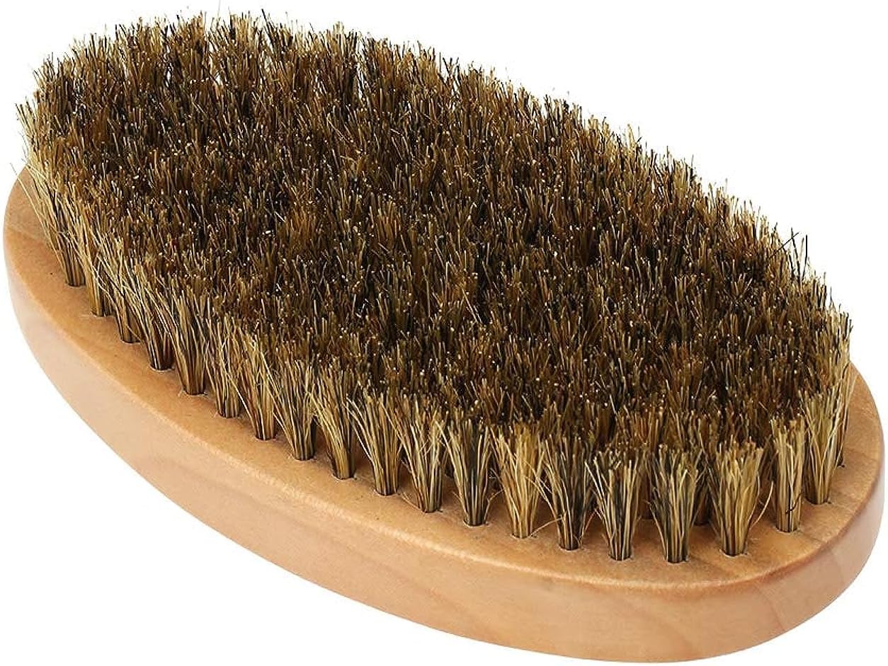walmeck Men's Beard Brush with Wooden Handle Firm Bristles for Taming & Softening Facial Hair Skin Care & Beard Grooming Palm Size