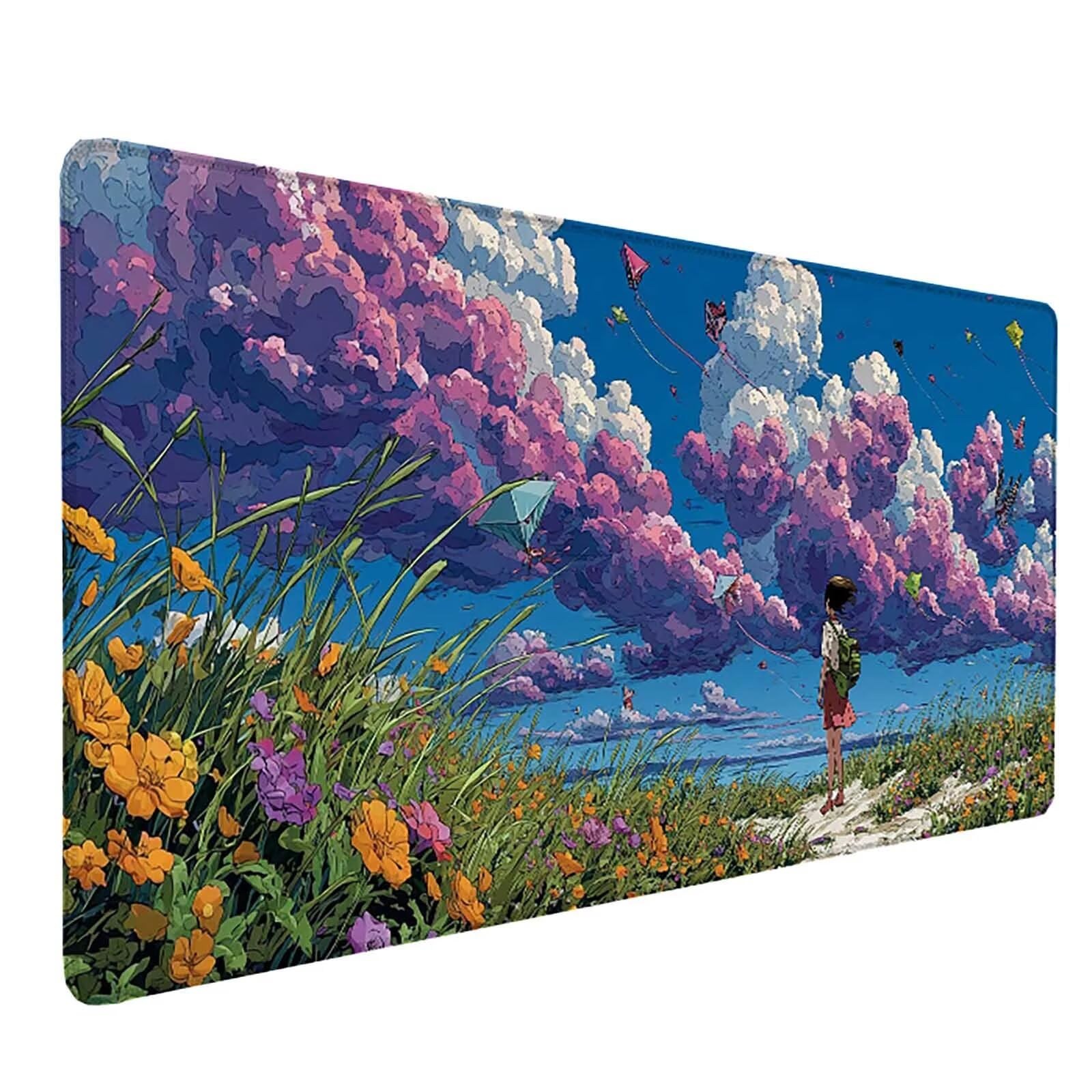Podkładka pod mysz XXL 1500 x 800 x 3 mm, gamingowa podkładka pod mysz, krajobraz, niebo, podkładka na biurko z szytymi krawędziami, antypoślizgowa gumowa podstawa, wodoodporna, akcesoria gamingowe