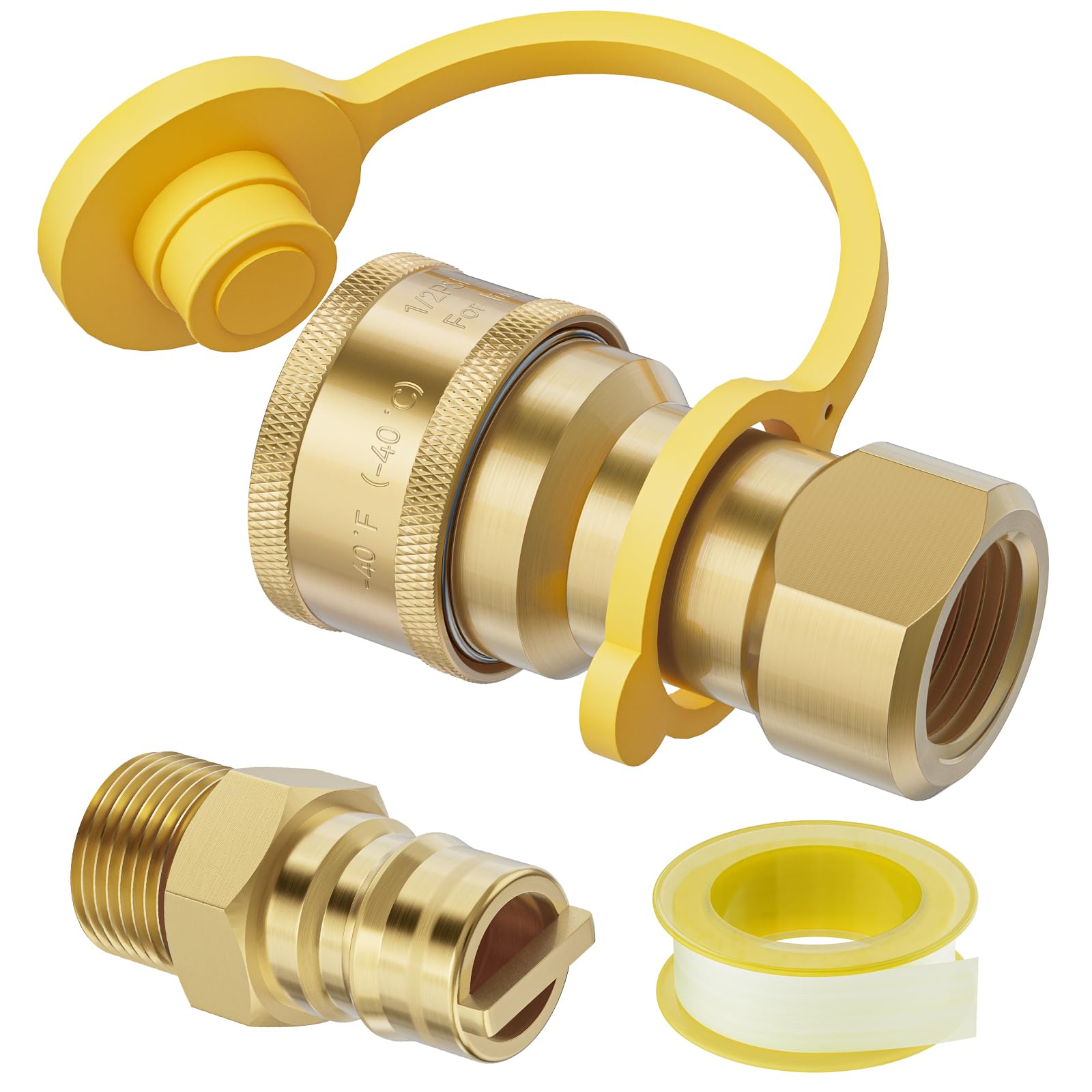 Photo 1 of *minor damage* Rushare 1/2 Inch Natural Gas Quick Connect Fitting for Natural Gas Hose, Propane Quick Connect Fittings, Natural Gas and Propane Quick Connect Set (2 Pcs), Solid Brass