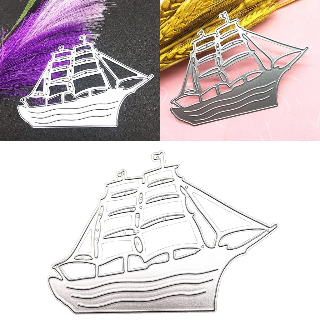 Set Di 2 Fustelle Metalliche Nave E Nuvole Per Scrapbooking | Tagliacarte Fai Da Te Per Biglietti E Album - 3