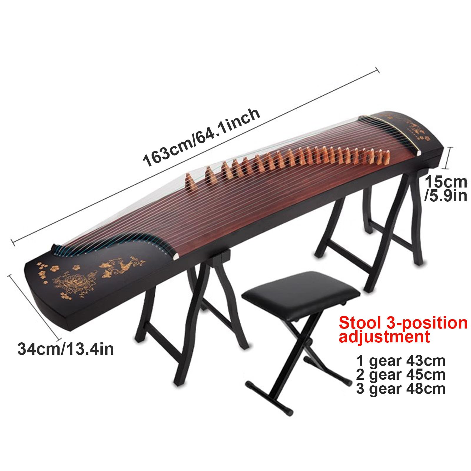 Professional Sandalwood Guzheng, 163CM Standard 21-String Chinese
