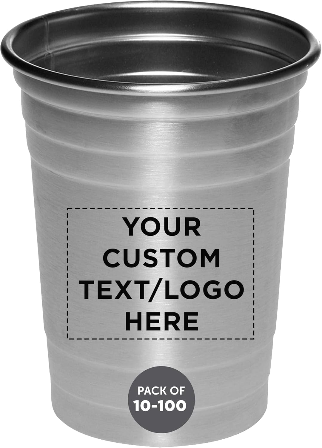 Custom Stainless Steel Beer Cups 16 oz. Set of 10/50/100, Personalized Bulk Pack - Perfect for Corporate Parties, Indoor & Outdoor Events - Silver