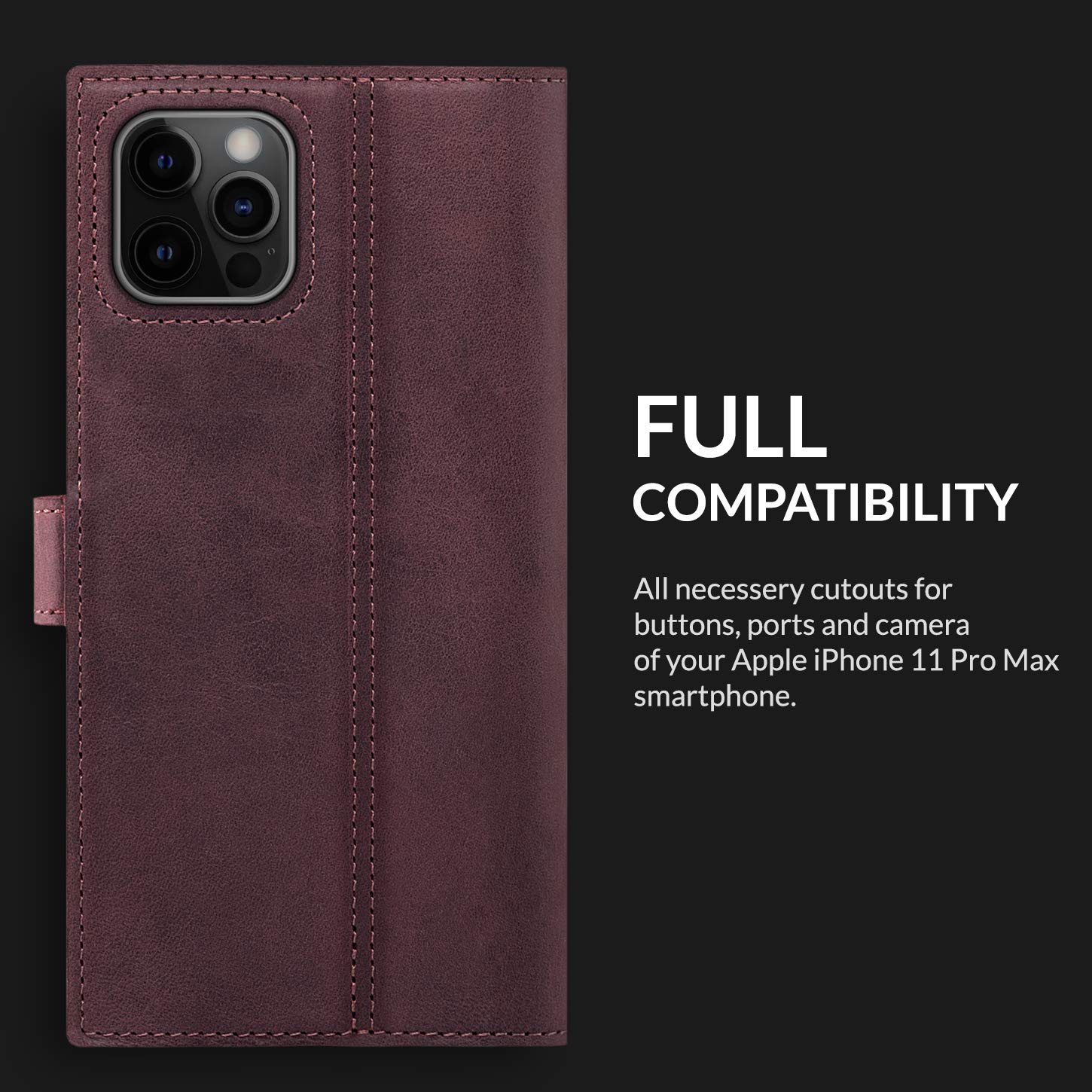 Surazo Leather Wallet Mobile Phone Case Compatible with Apple iPhone 11 Pro Max-Flip & Fold Smartphone Case with Stand RFID Blocker Magnet Closure 3 Slots for Bank Cards - Image 4
