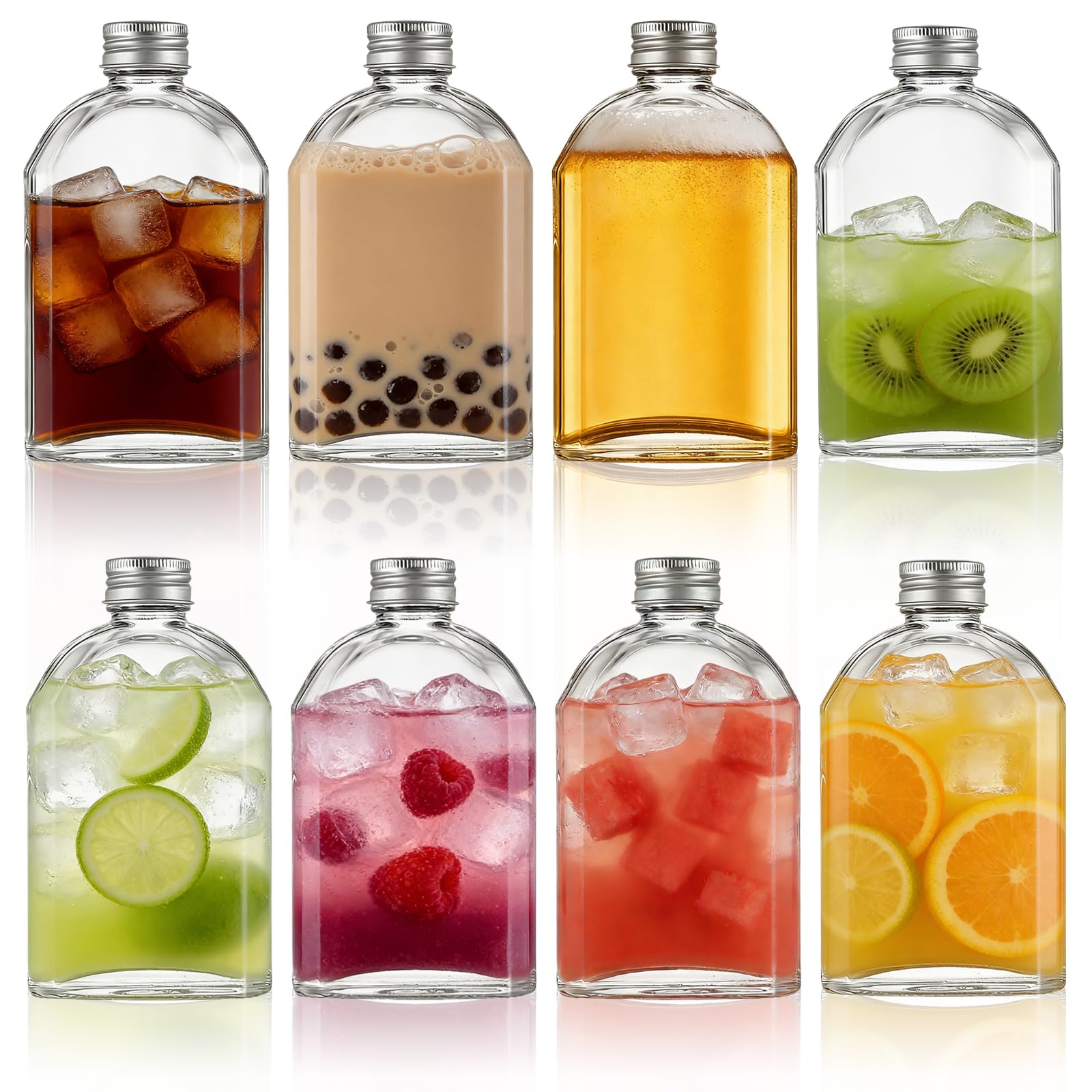 MEETOZ Glass Flask Bottles,with Silver Screw Caps Airtight Glass Bottles,Reusable Empty Glasss Bottless for Gin, Wine, Vinegar, Homemade Beverages, Sauces, Décor (8Pack-200ml)
