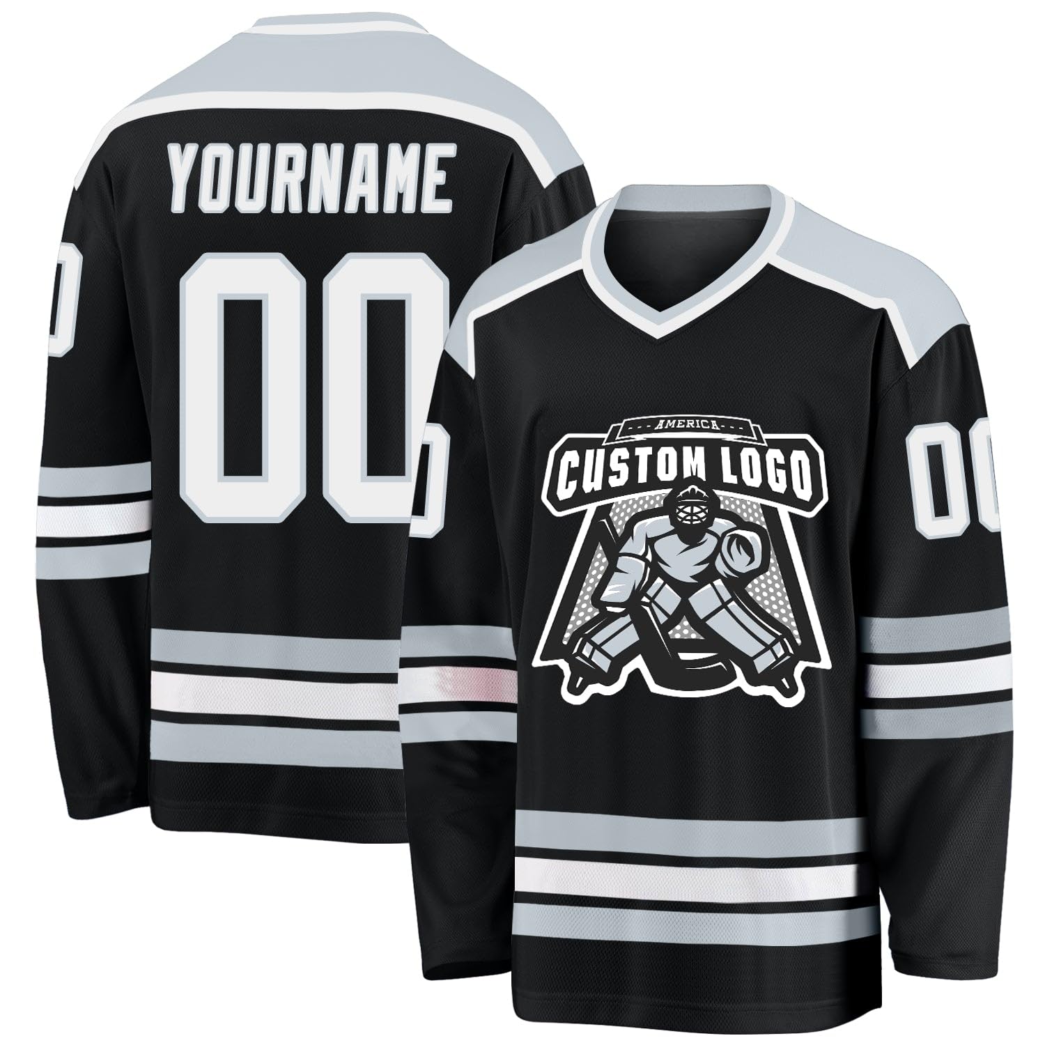 Custom Name Number White Red-Gold Hockey Jersey, Personalized Team V-Neck Sports Hockey Jersey for Men Women Youth