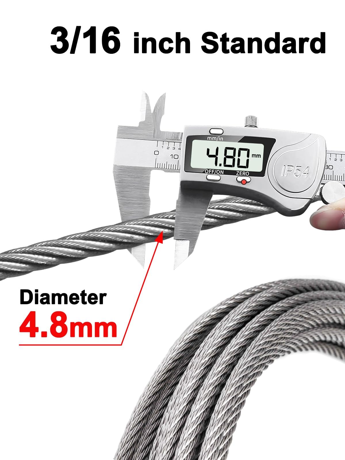 TooTaci Cable de acero inoxidable T316 de 3/16 pulgadas, cuerda de alambre de barandilla de acero inoxidable de 100 pies, cable de avión 3/16, cable de acero trenzado de 7 x 19 hilos, para barandilla