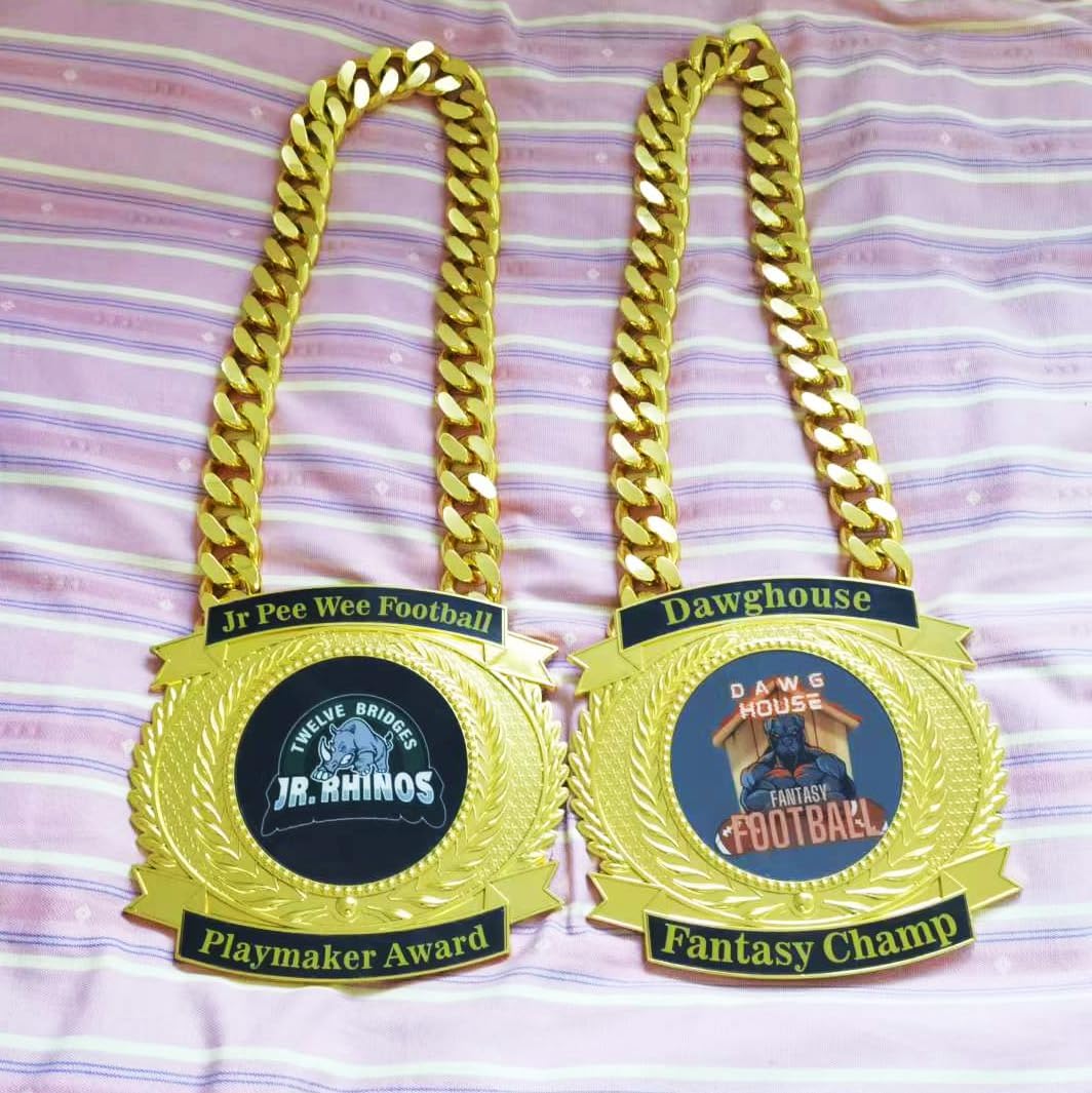 Fantasy Football Championship Chains Award, Champ Chains Award Winner Prize Trophy, 7-3/4″ x 7″ Large Champ Medal