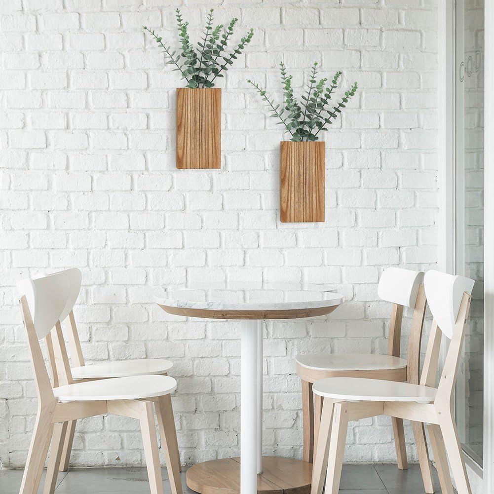 Dahey Wand-Pflanzgefäß-Set – 2 Holzvases Mit Künstlichem Eukalyptus, Bauernhaus-Stil, Für Innendekoration