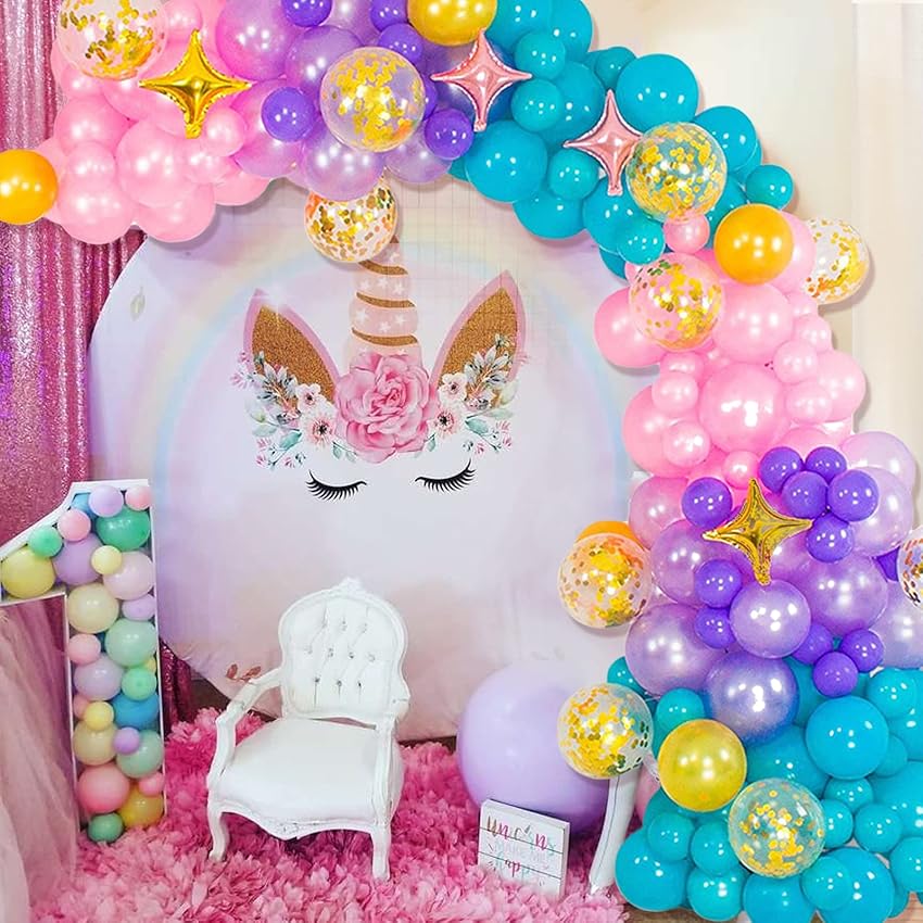 Immagine del prodotto 144 palloncini ghirlanda, ghirlanda di palloncini rosa, viola, unicorno, sirena, palloncini, set di palloncini per feste di compleanno, baby shower, matrimonio, laurea