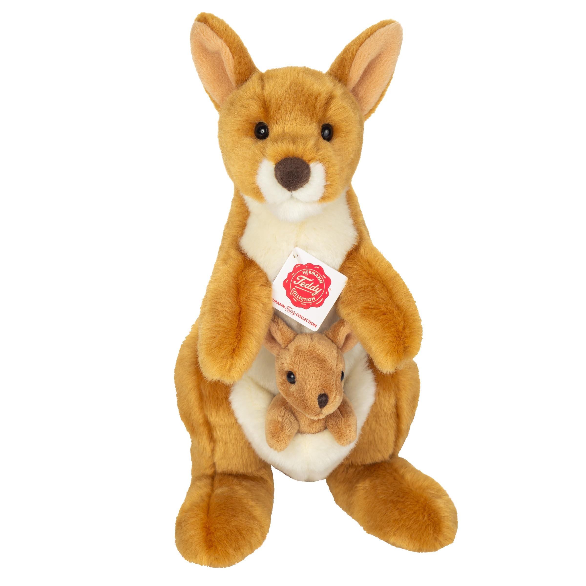 Teddy Hermann 91633 Kangaroo with baby 30 cm, cuddly toy with 75% recycled filling material