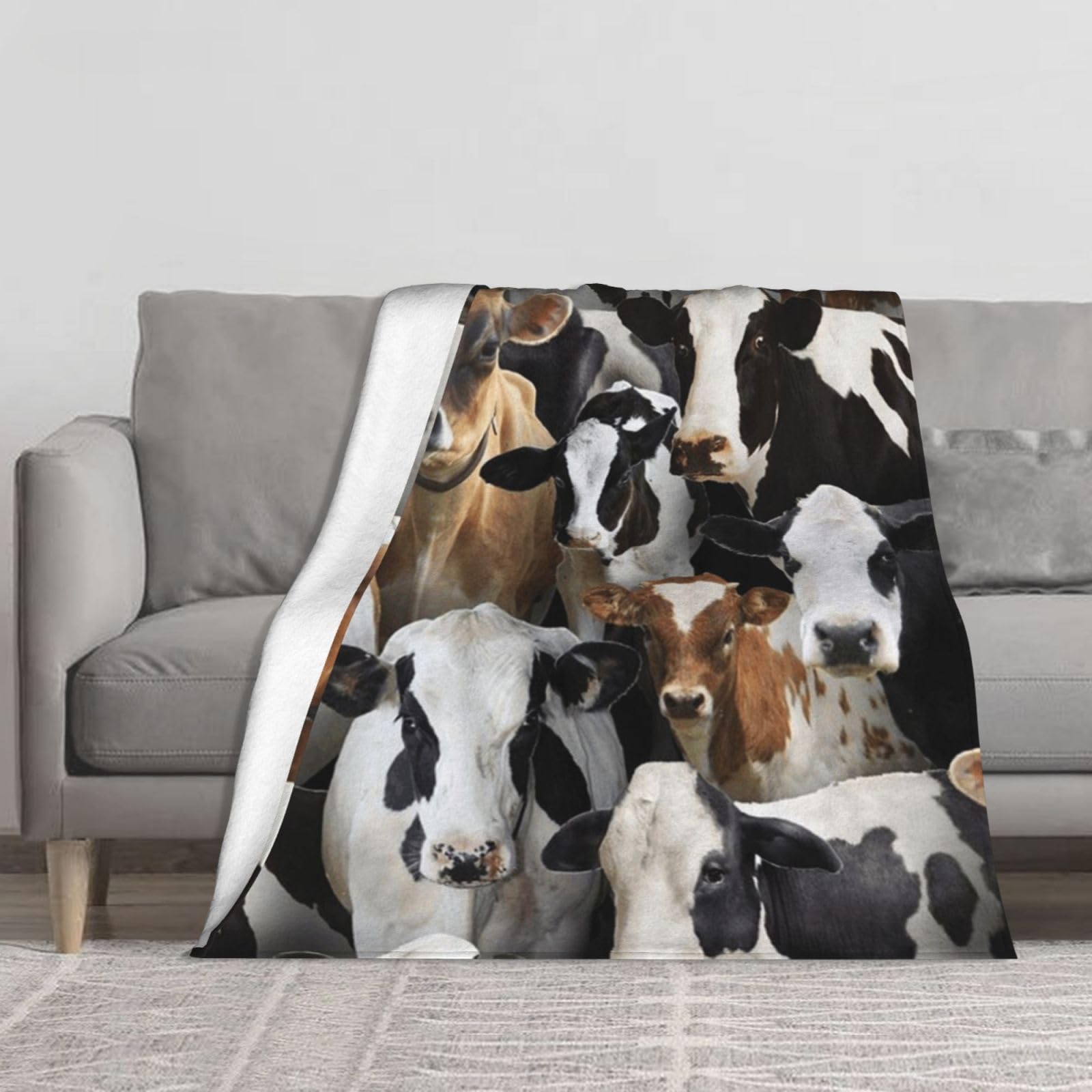 Couverture flanelle vache 150x130cm douce et épaisse pour canapé