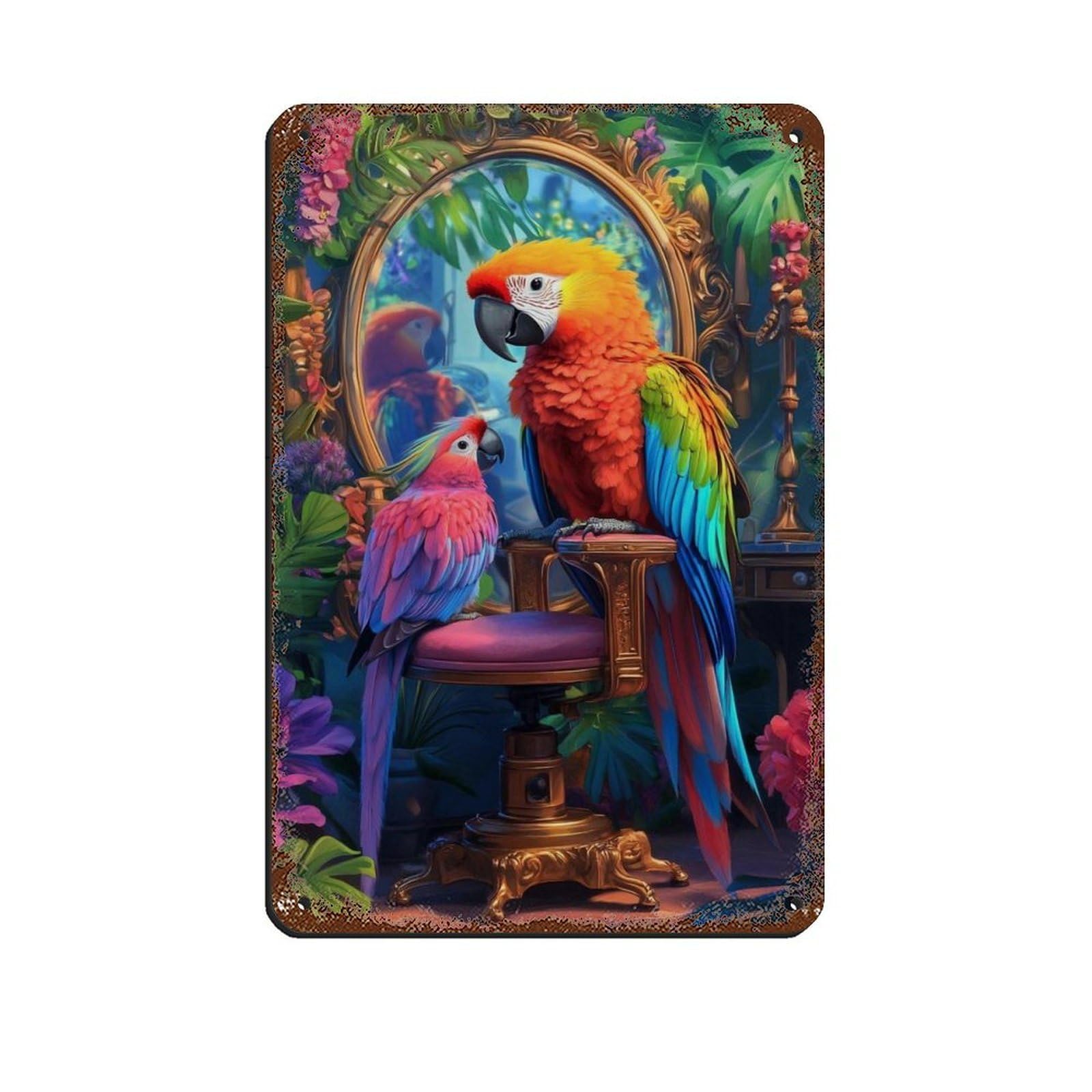 Colorful Exotic Parrot,Vibrant Jungle Animal Tin Sign Vintage Metal Pub Club Cafe Bar Home Wall Art Decoration Poster Retro 8x12inch(20x30cm)