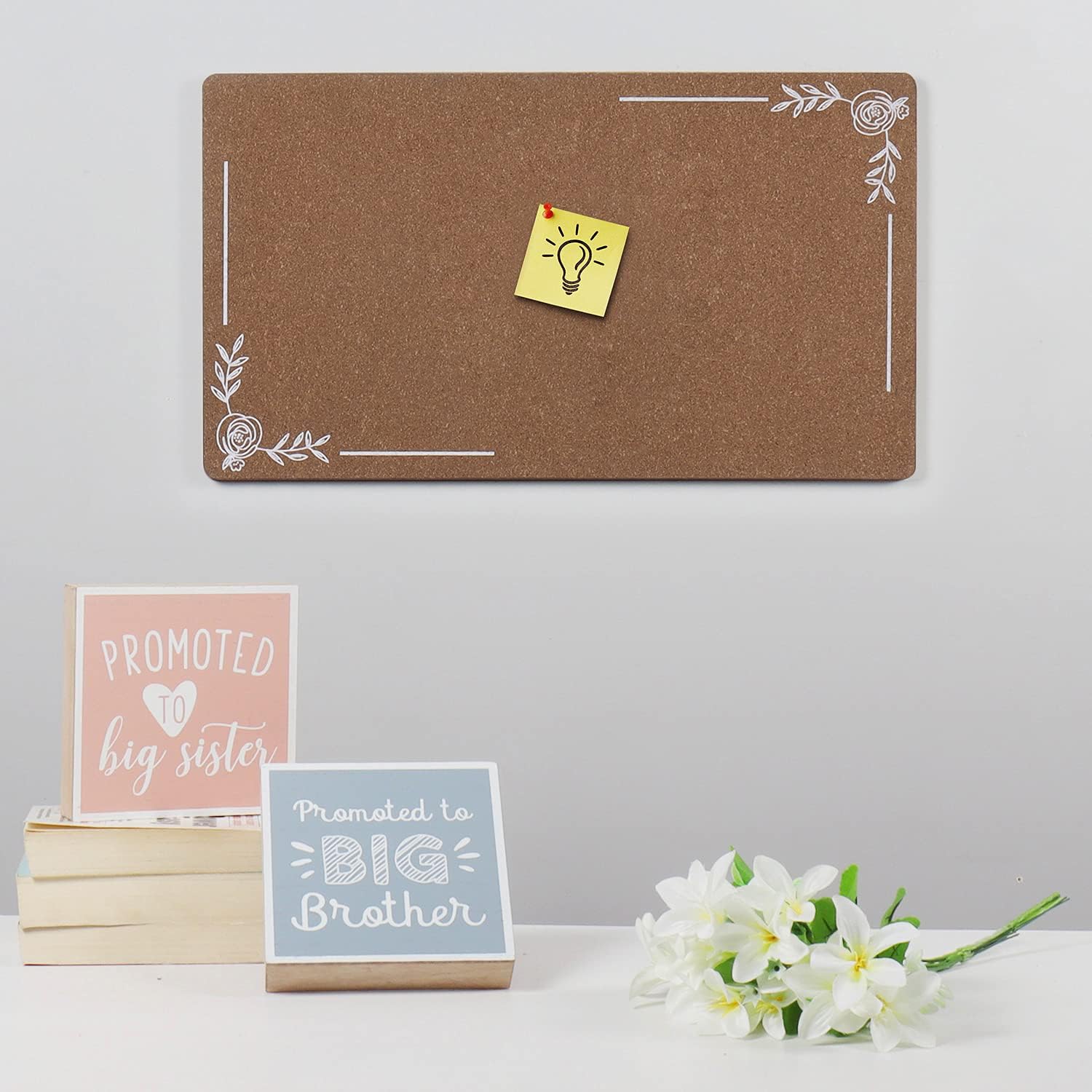 Hanna Roberts Decorative Cork Memo Bulletin Announcement Floral Designed Board for Home, Office, School, 12.9” x 22.63”