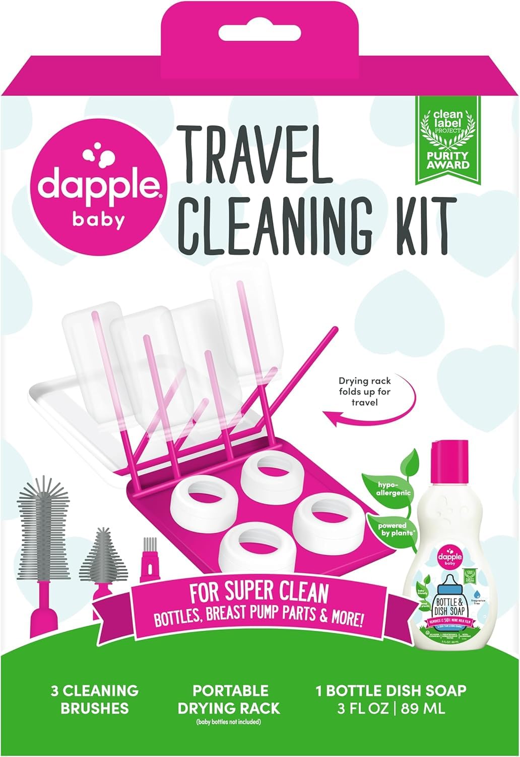 Dapple Baby Travel Cleaning Kit - 5 Piece - Bottle &amp; Dish Soap Cleaner