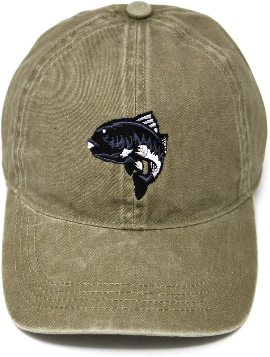SERENITAEmbroidered Fishing Cap Hat Blackfish Fluke Tog Washed Cotton Baseball Fisherman Cap Buckle Adjustable