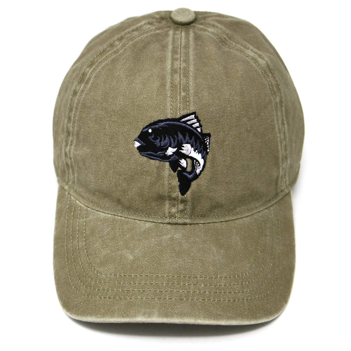 SERENITAEmbroidered Fishing Cap Hat Blackfish Fluke Tog Washed Cotton Baseball Fisherman Cap Buckle Adjustable