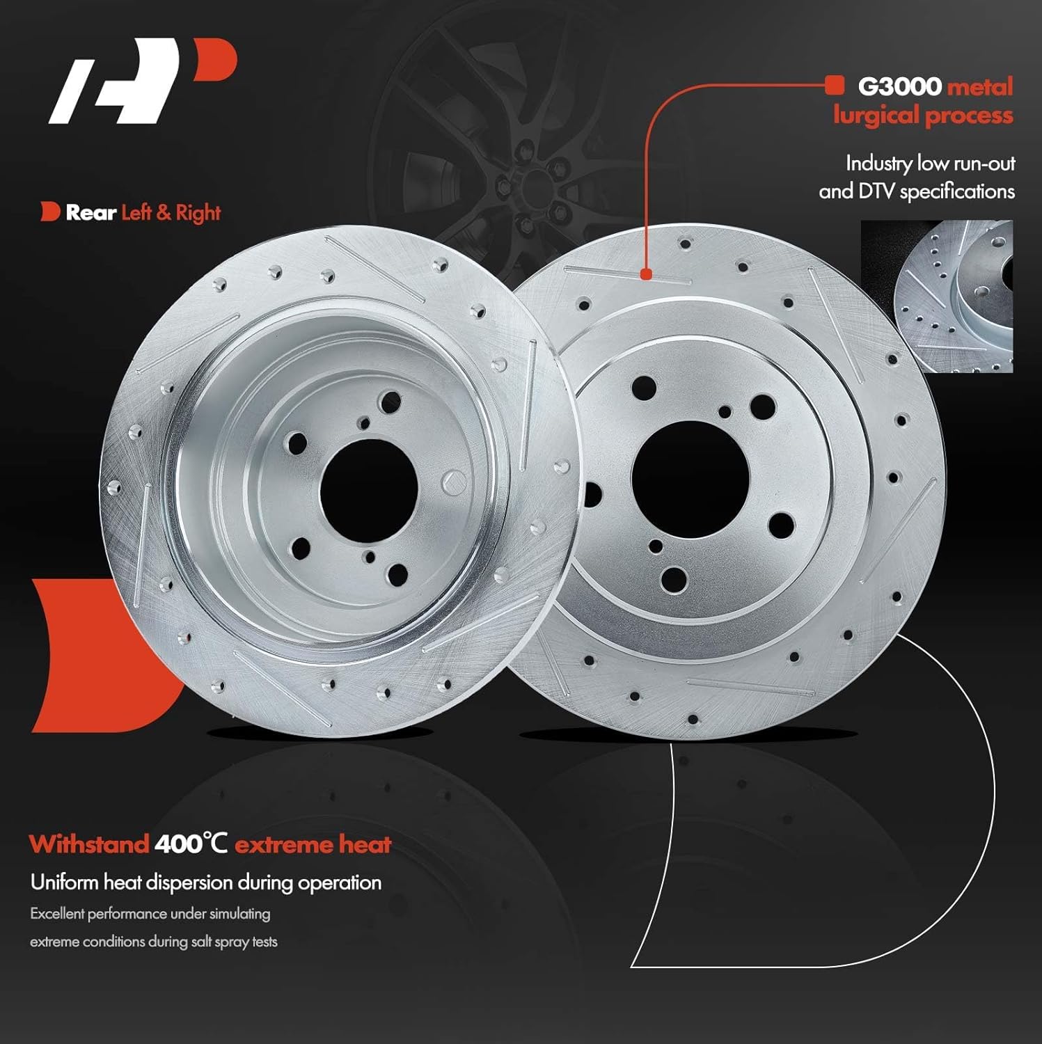 A-Premium Front and Rear Drilled and Slotted Disc Brake Rotors + Ceramic Pads Kit Compatible with Select Subaru and Saab Models - Forester 2004-2008, Impreza 2004-2005, 9-2X 2005-2006, 12-PC Set
