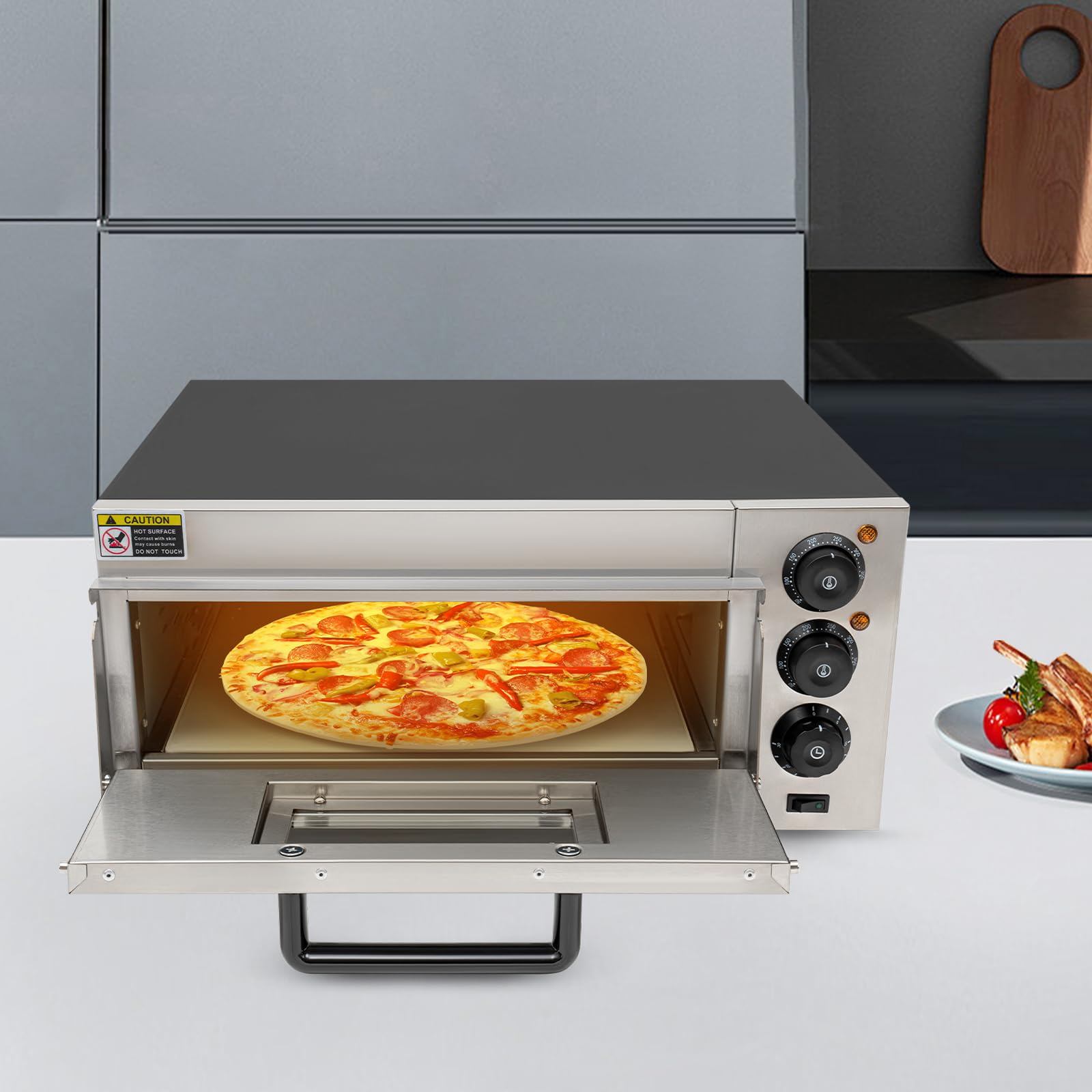 Horno de pizza encimera, 2000 W, horno eléctrico comercial para pizza con temperatura ajustable y temporizador de 0-30 minutos