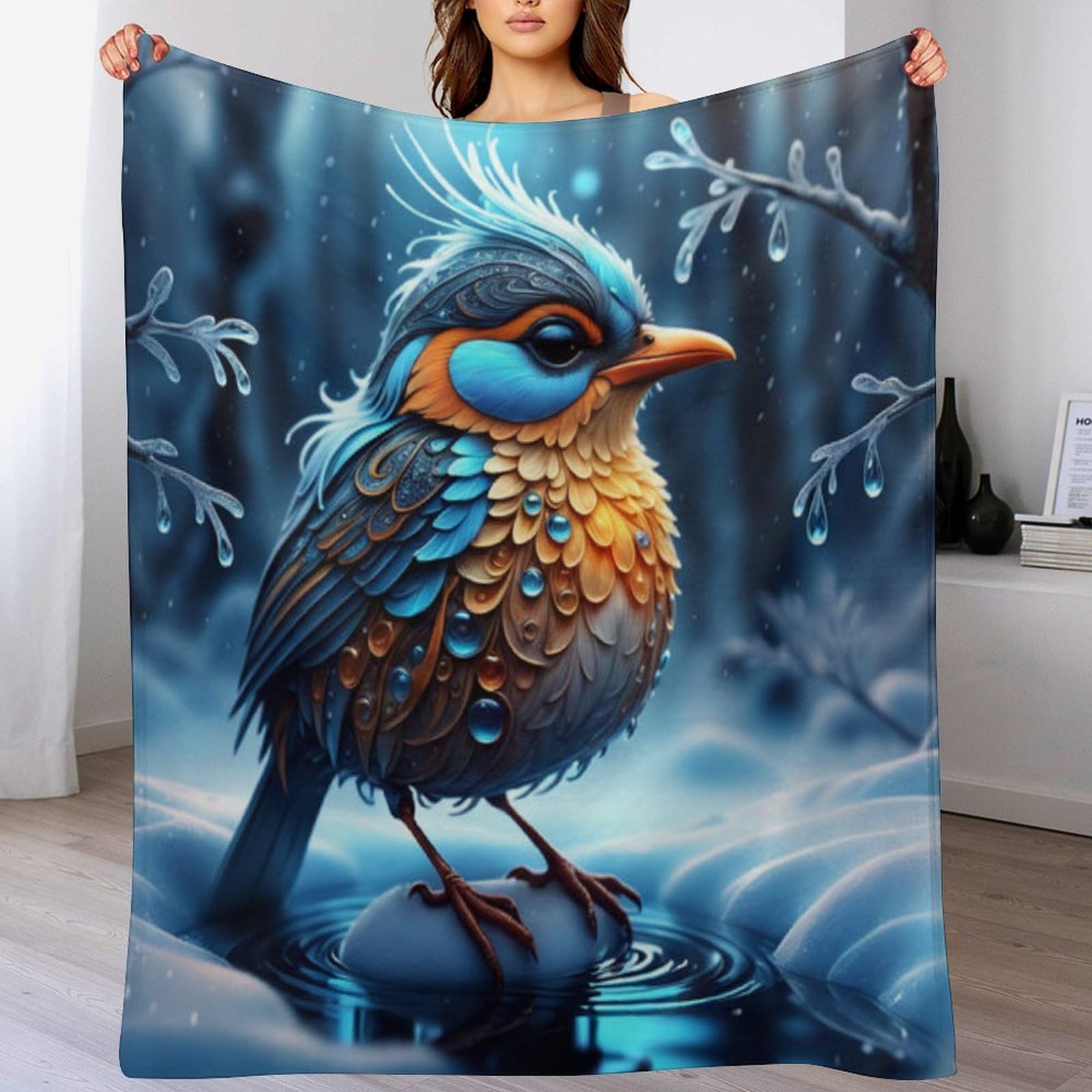 Couverture de lit flannel douce Oiseau Mignon plaid haut de gamme anti-décoloration 180x200cm