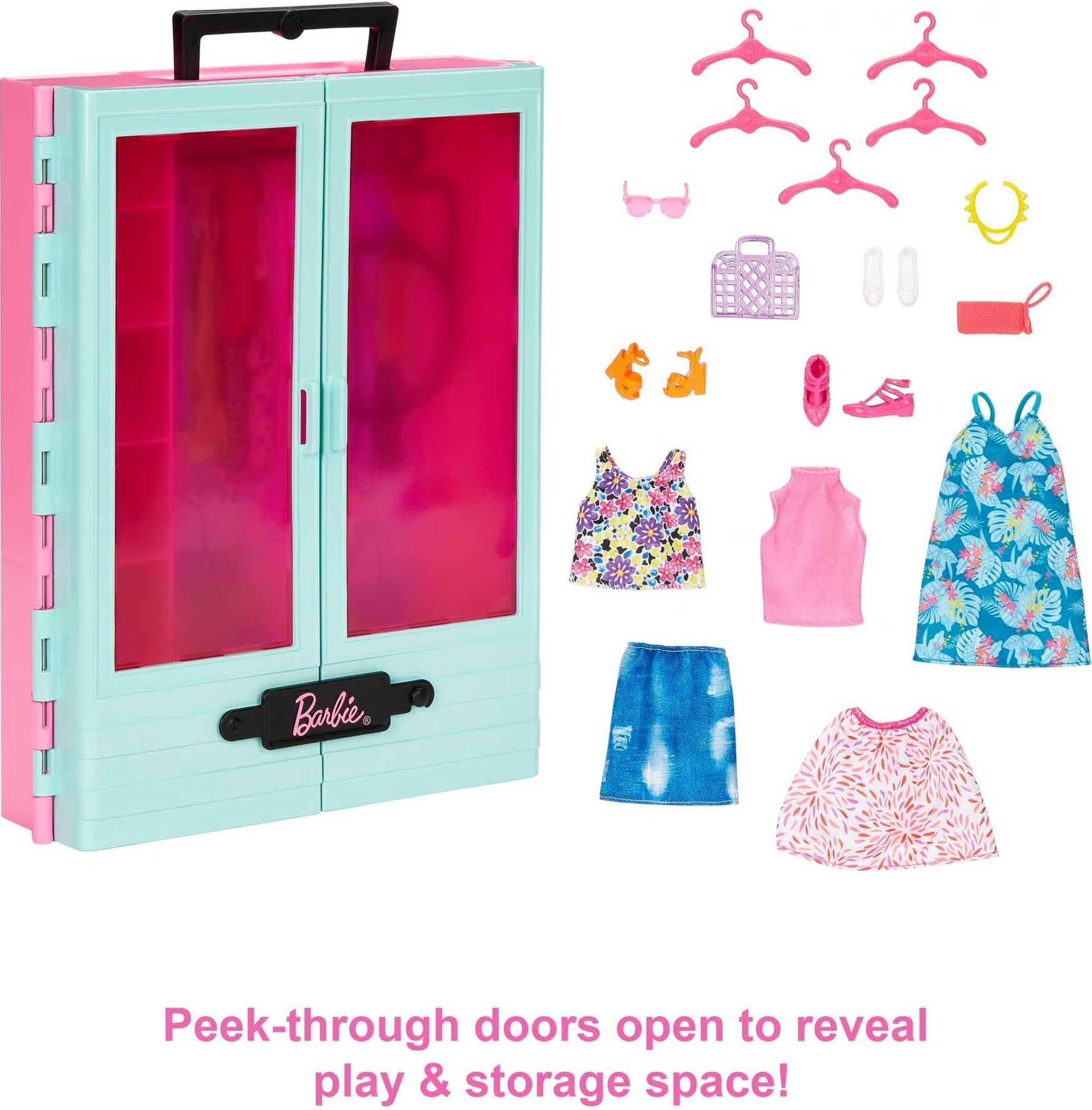 Barbie Brand Armario, Incluye Ropa, Accesorios, Zapatos y Perchas, Regalo para niñas y niños de 3 a 8 años (Mattel HKR92)