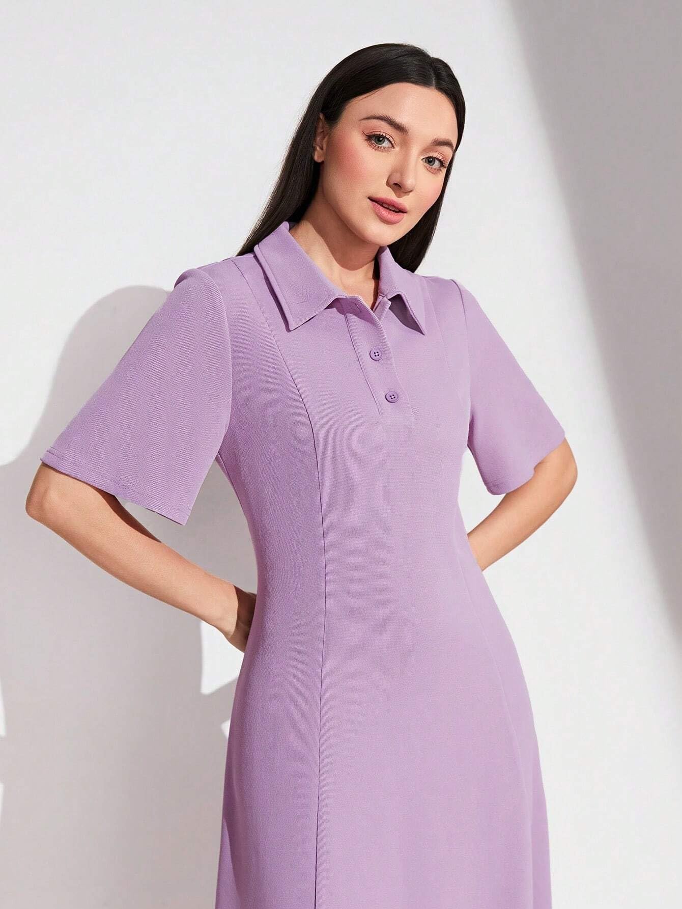 Solid Polo Collar Dress