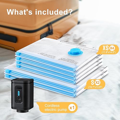 Miniatura 9 de UPGOGO Paquete de 12 bolsas de vacío de viaje con bomba eléctrica Prtable, bolsas de sellado al vacío para ropa, bolsas de almacenamiento al vacío