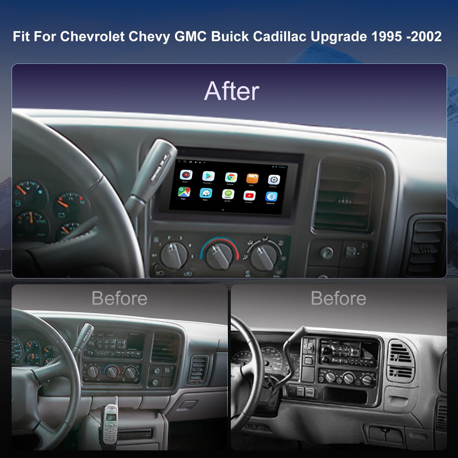 QLED Radio for Chevy GMC Buick Cadillac 1995 1996 1997 1998 1999 2000 2001 2002,8 core Touch Screen Stereo Upgrade,Wireless carplay & Android Auto,Free Backup Camera
