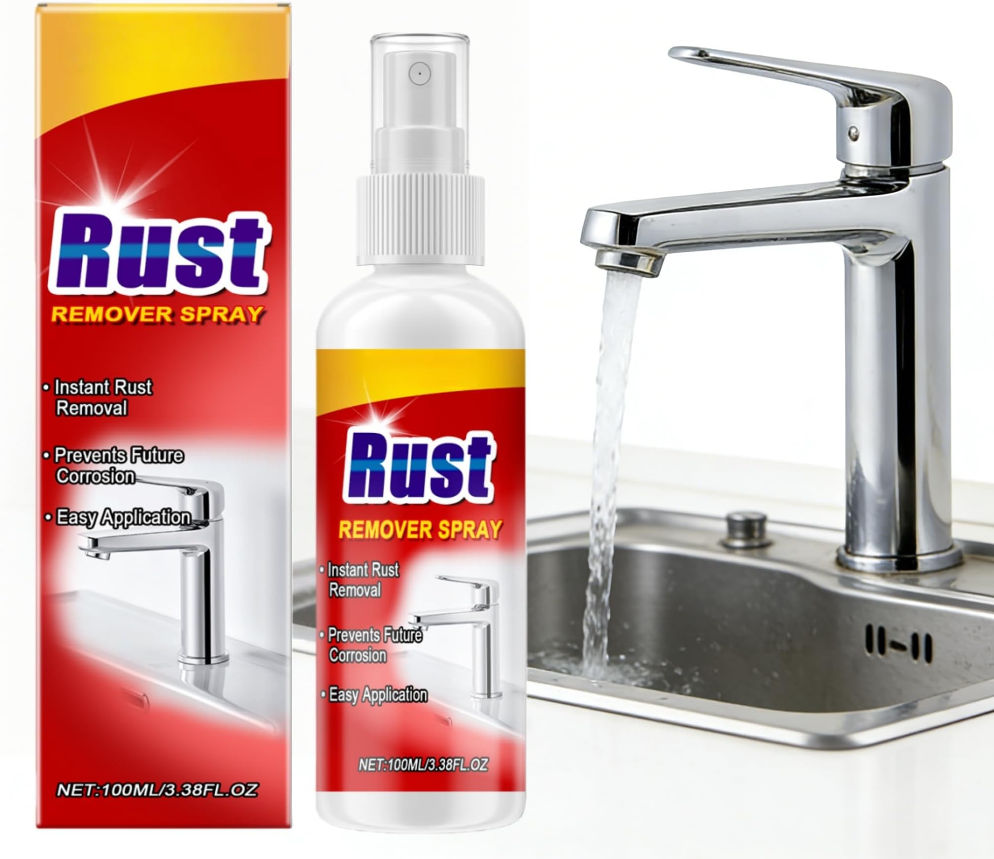 Rust Remover Spray for Metal, Multi Purpose Car Rust Removaer, 100ml Heavy-Duty Rust Dissolver, Metal Surface Chrome Paint Cleaning, Removes Rust from Surfaces for Metal, Tools, Cars, Chains