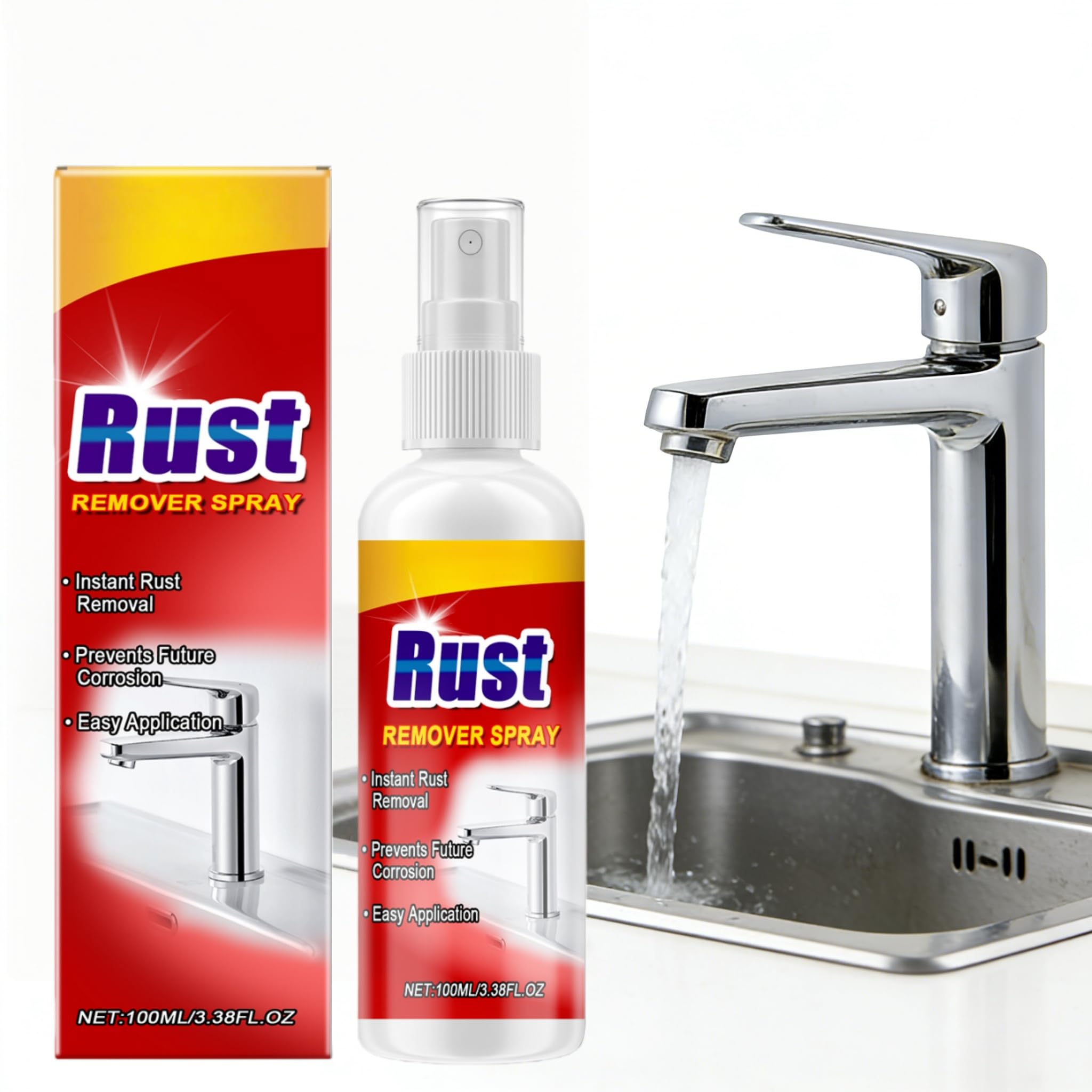 Rust Remover Spray for Metal, Multi Purpose Car Rust Removaer, 100ml Heavy-Duty Rust Dissolver, Metal Surface Chrome Paint Cleaning, Removes Rust from Surfaces for Metal, Tools, Cars, Chains