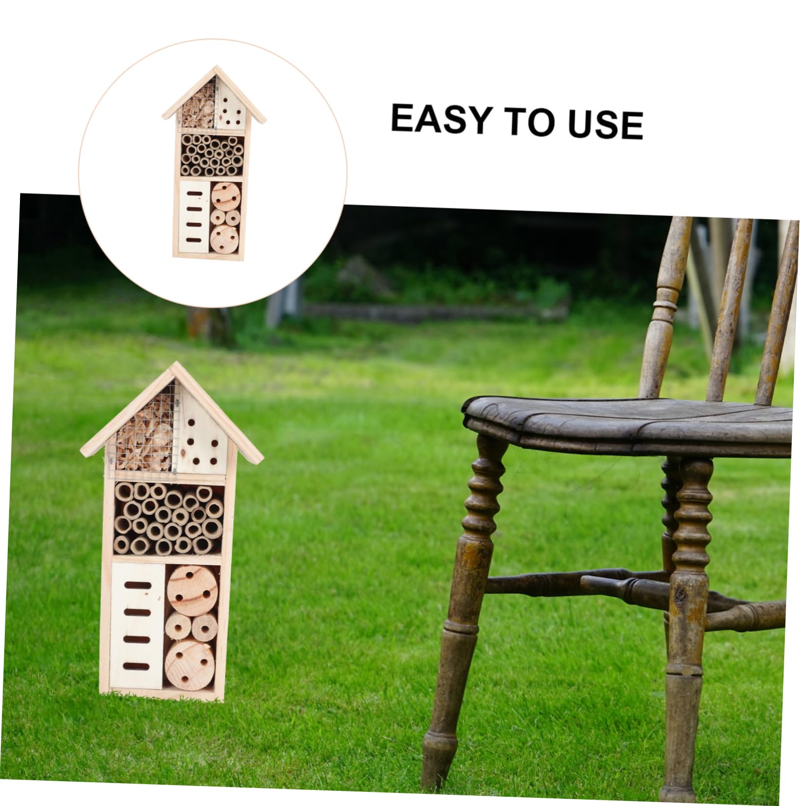 VANZACK Casa de Madera para Insectos Casa Colgante de Abejas para Jardín Patio o Habitación Decoración Natural para Atraer Abejas y Otros Insectos